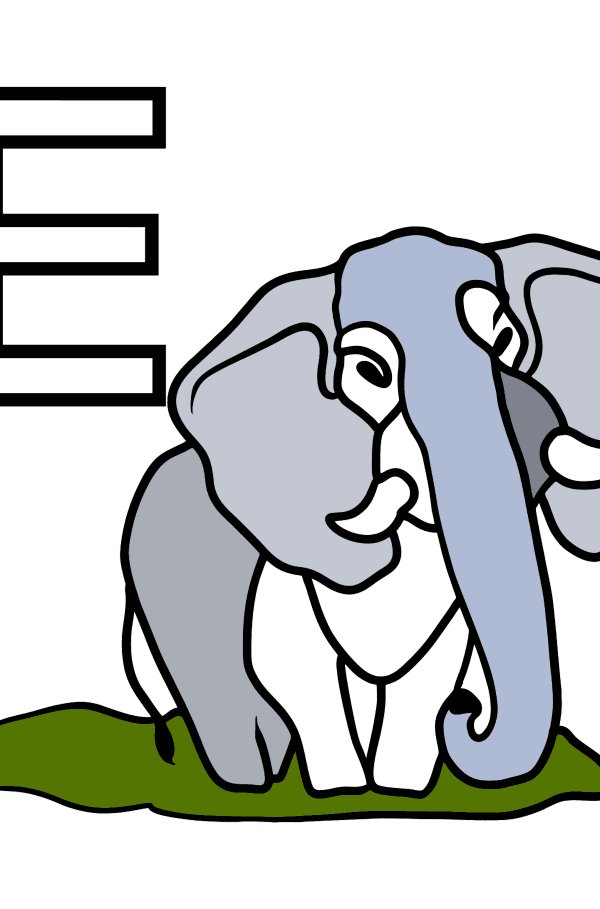 Dibujo de Letra E inglesa para colorear - ELEPHANT - Dibujos para Colorear para Niños