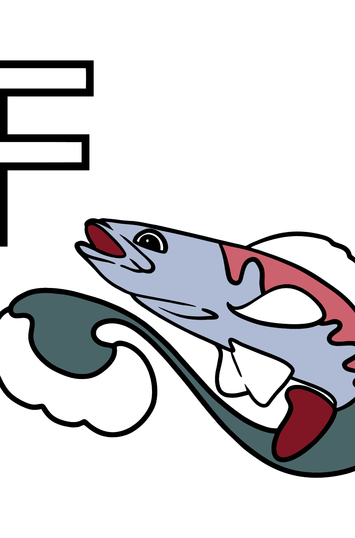 Dibujo de Letra F inglesa para colorear - FISH - Dibujos para Colorear para Niños