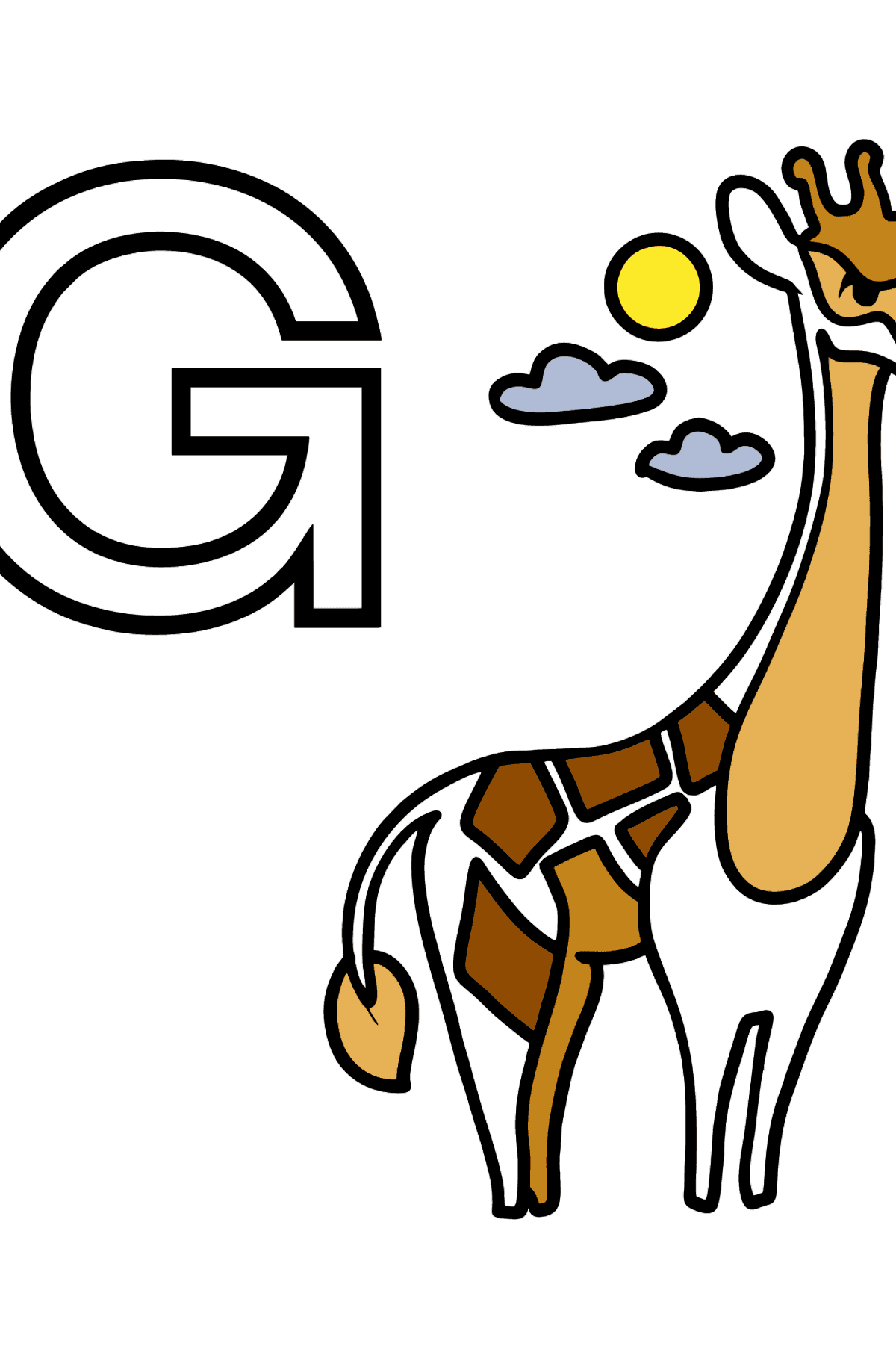 Раскраска Буква G Английский алфавит - GIRAFFE - Картинки для Детей