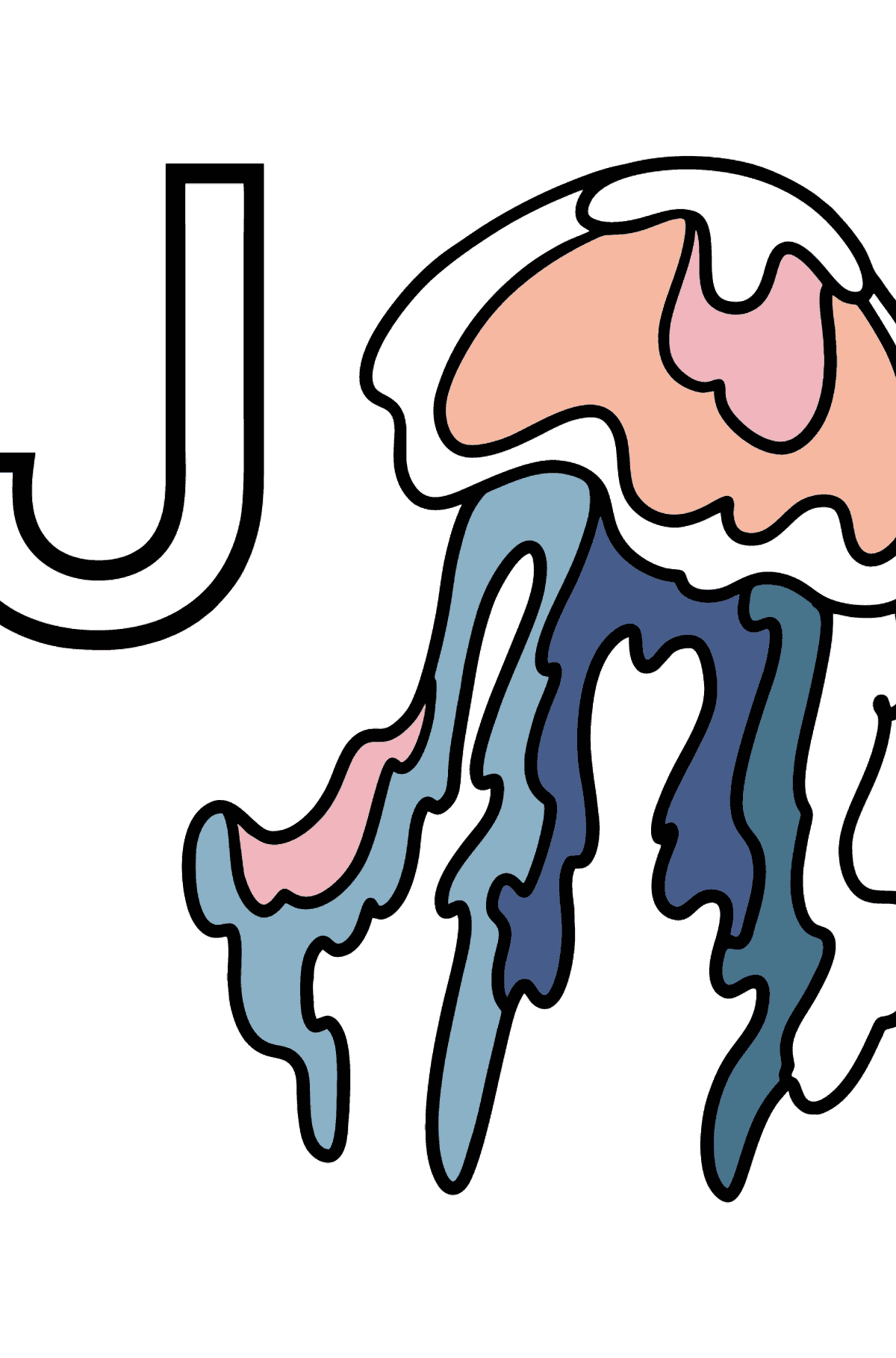 Dibujo de Letra J inglesa para colorear - JELLYFISH - Dibujos para Colorear para Niños