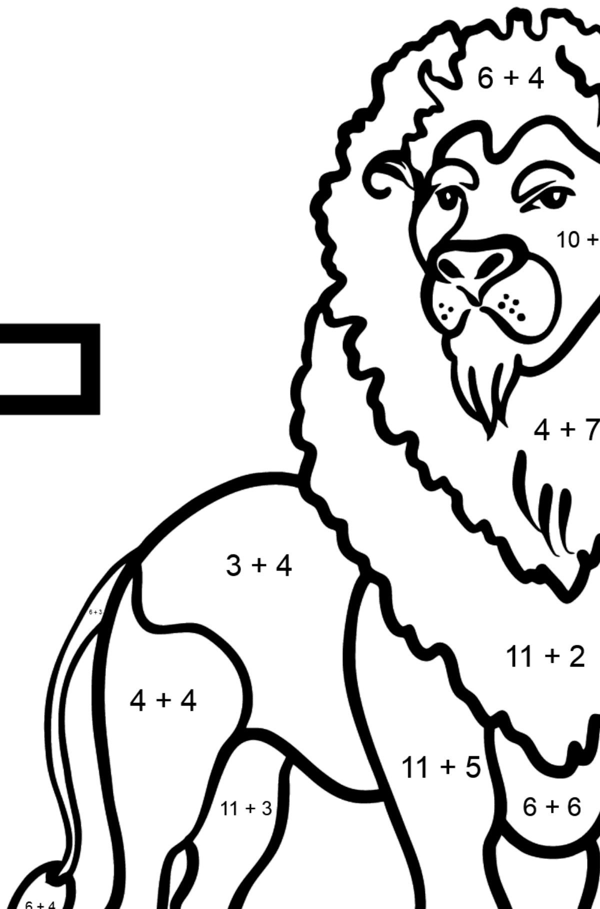 Dibujo de Letra L inglesa para colorear - LION - Colorear con Matemáticas - Sumas para Niños