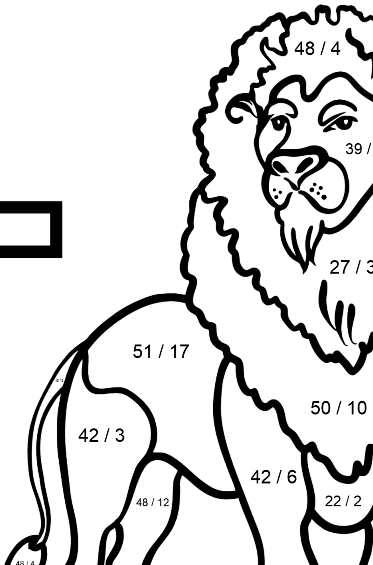Dibujo de Letra L inglesa para colorear - LION - Colorear con Matemáticas - Divisiones para Niños