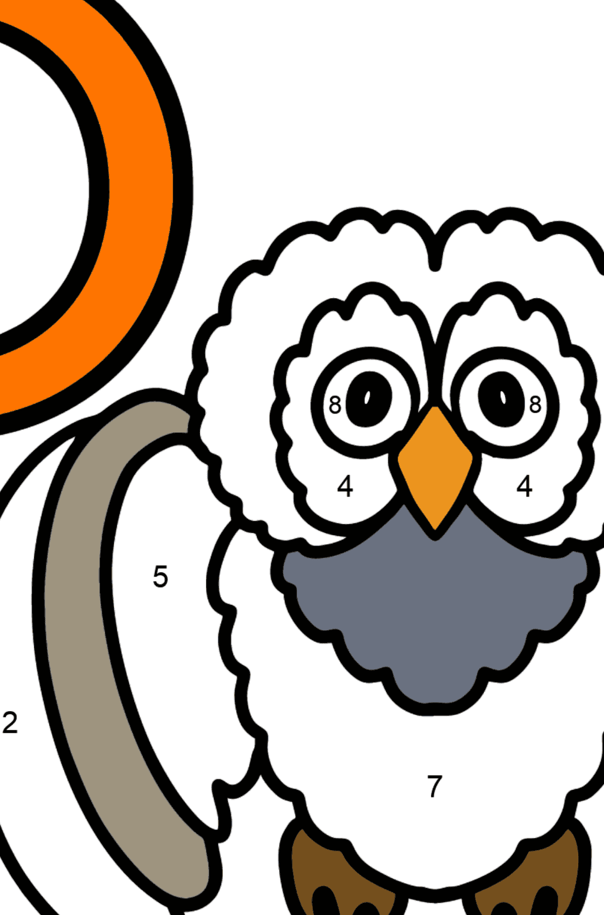 English Letter O coloring pages - OWL - Coloring by Numbers for Kids