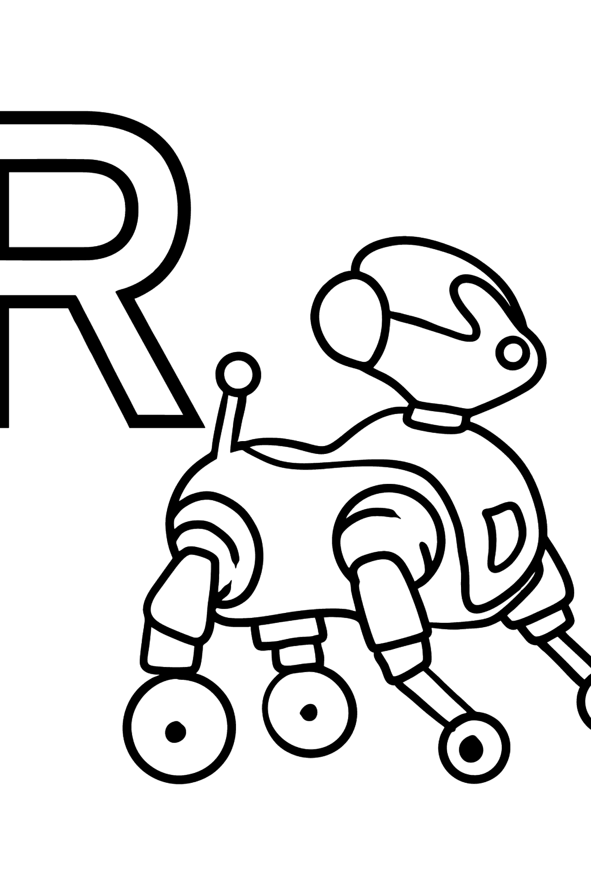 Ausmalbild Englischer Buchstabe R - ROBOT - Malvorlagen für Kinder