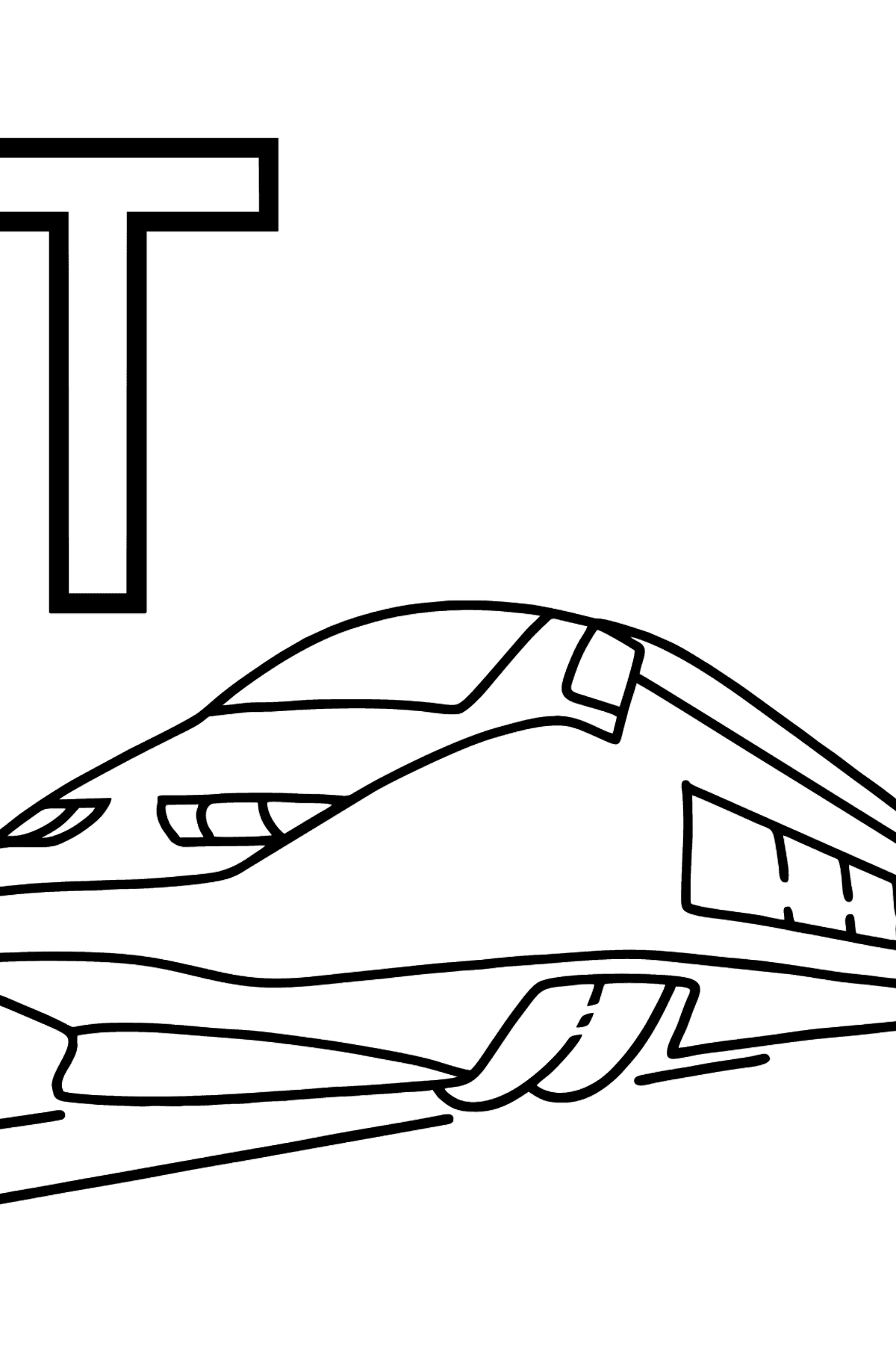 English Letter T coloring pages - TRAIN - Coloring Pages for Kids