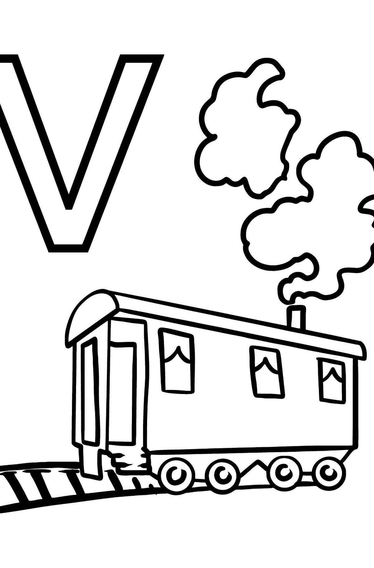 Desenho de Letra inglês V para colorir - VAGON - Imagens para Colorir para Crianças