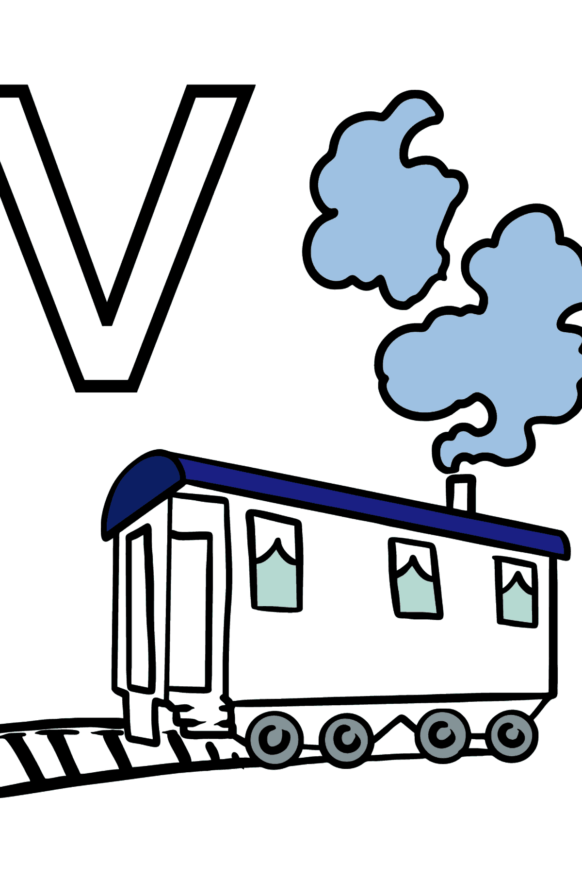 Ausmalbild Englischer Buchstabe V steht für VAGON - Malvorlagen für Kinder