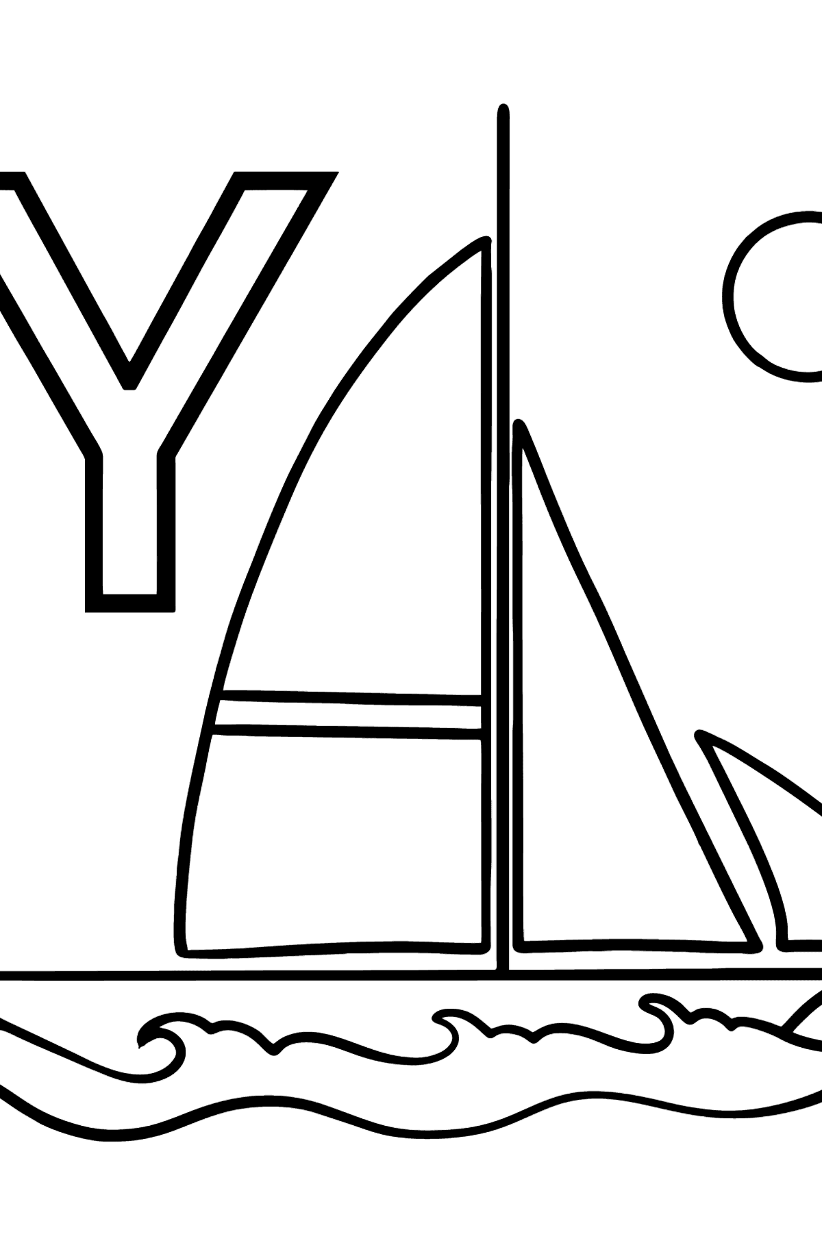 Desenho de Letra inglês Y para colorir - YACHT - Imagens para Colorir para Crianças