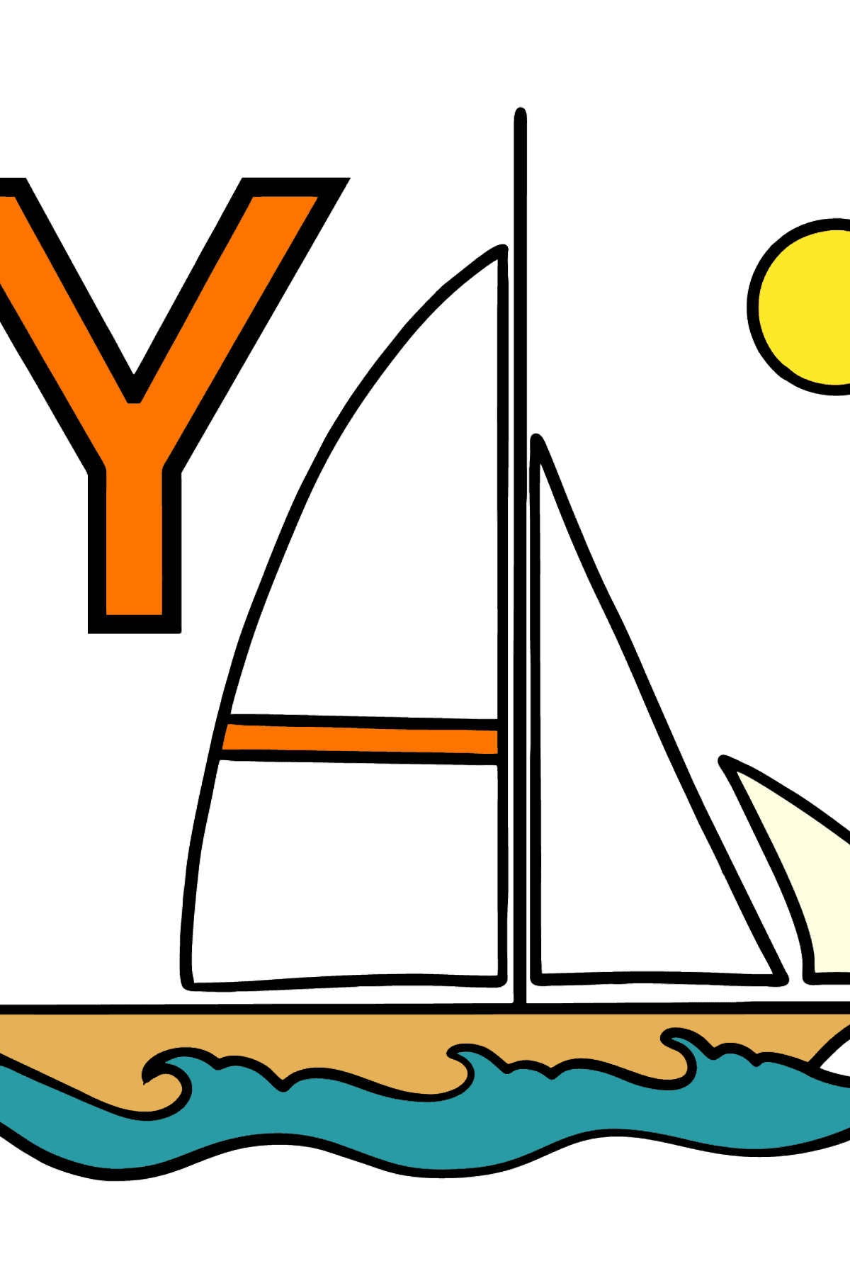 Ausmalbild Englischer Buchstabe Y steht für YACHT - Malvorlagen für Kinder