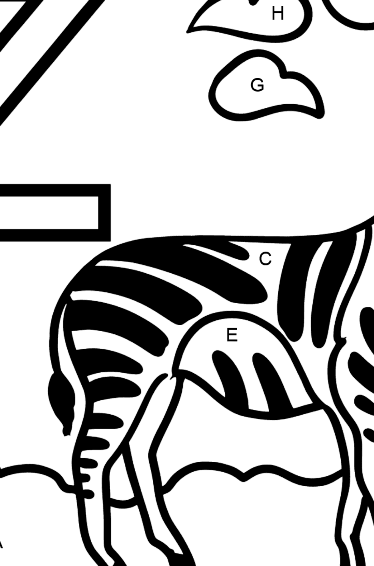 English Letter Z coloring pages - ZEBRA - Coloring by Letters for Kids