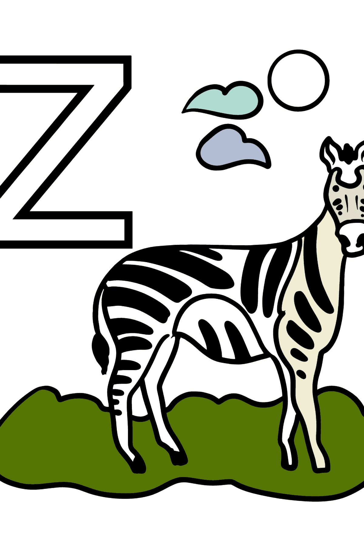 English Letter Z coloring pages - ZEBRA - Coloring Pages for Kids