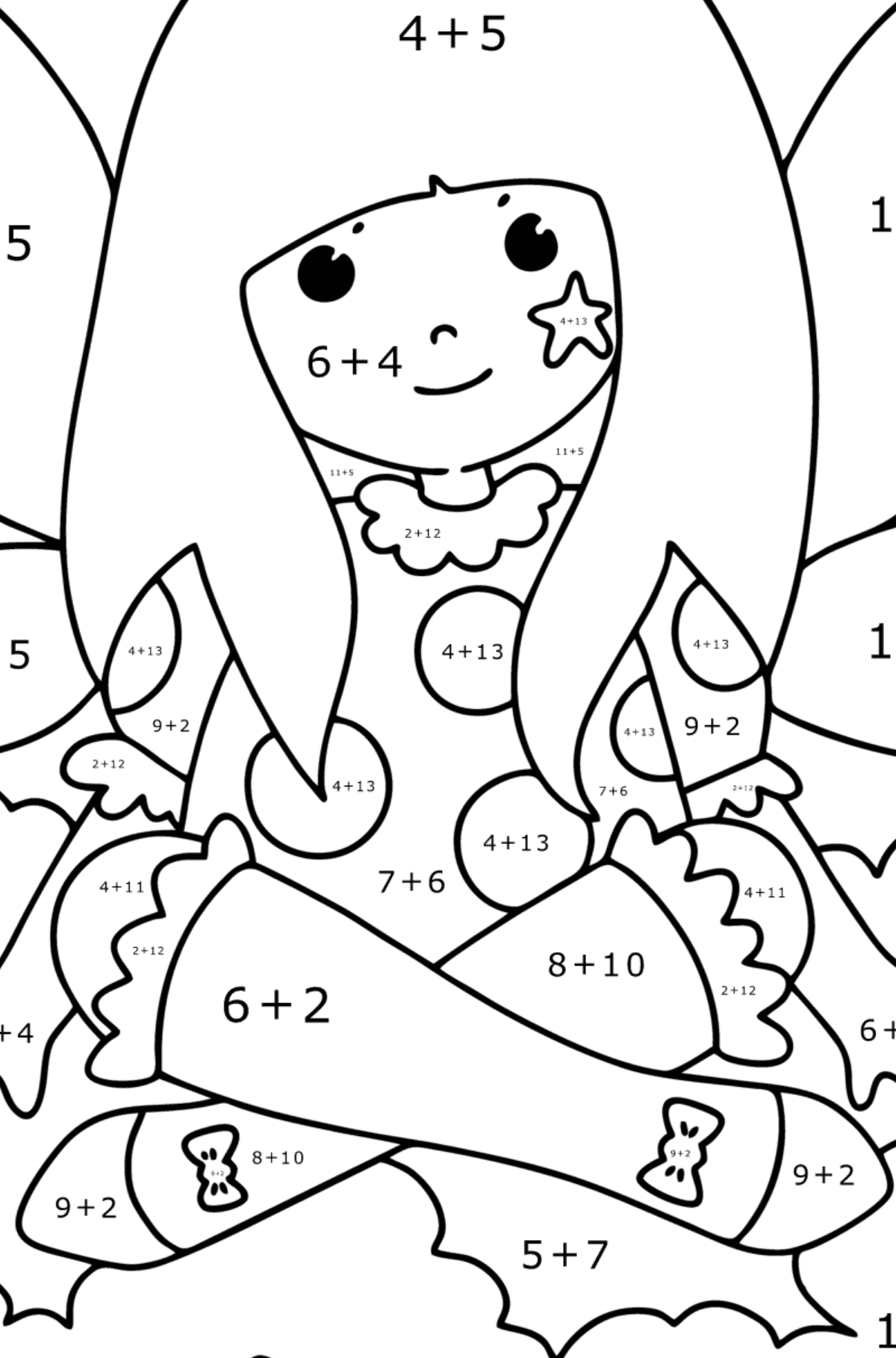 Cartoon fairy coloring page - Math Coloring - Addition for Kids