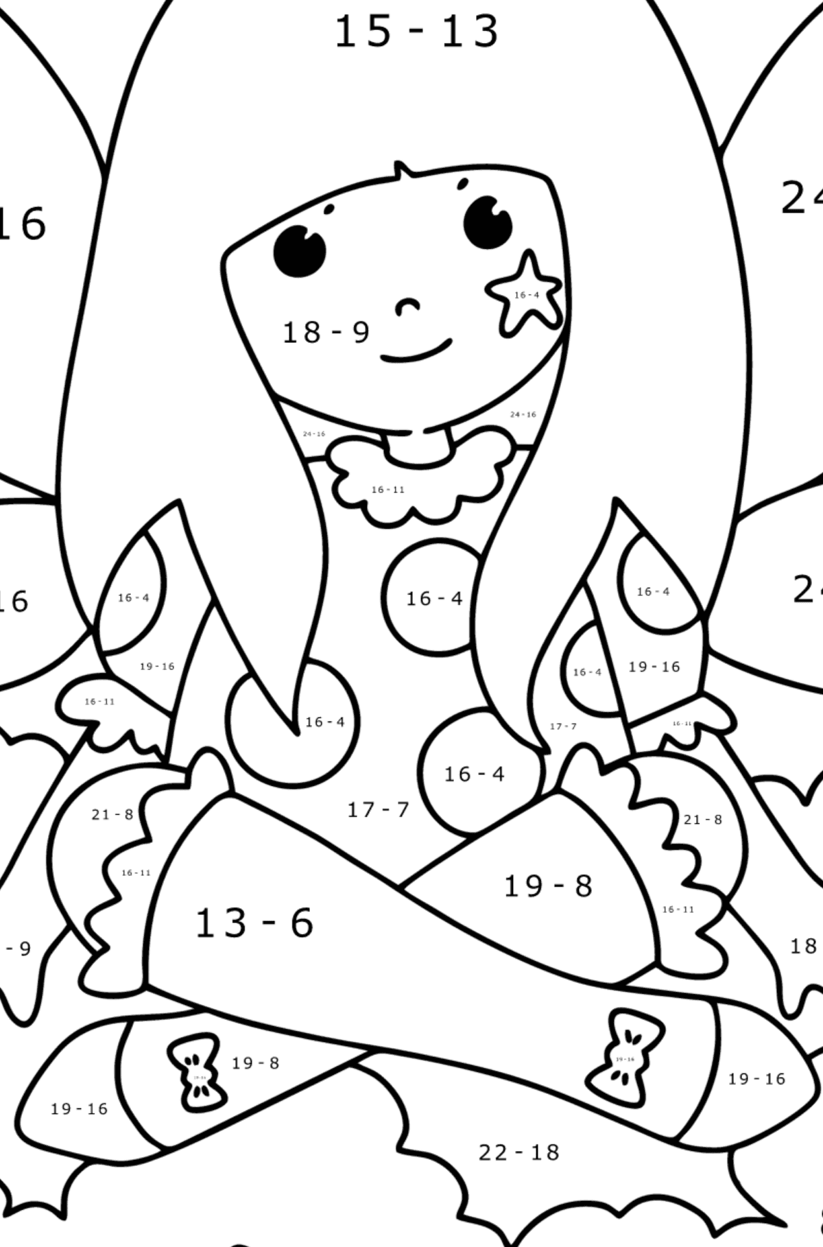 Cartoon fairy coloring page - Math Coloring - Subtraction for Kids