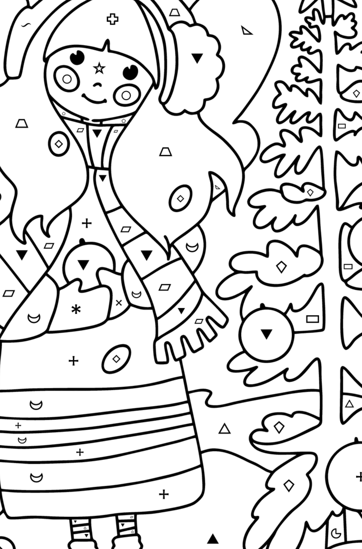 Disegno di Fata di Natale da colorare - Colorare per simboli e forme geometriche per bambini