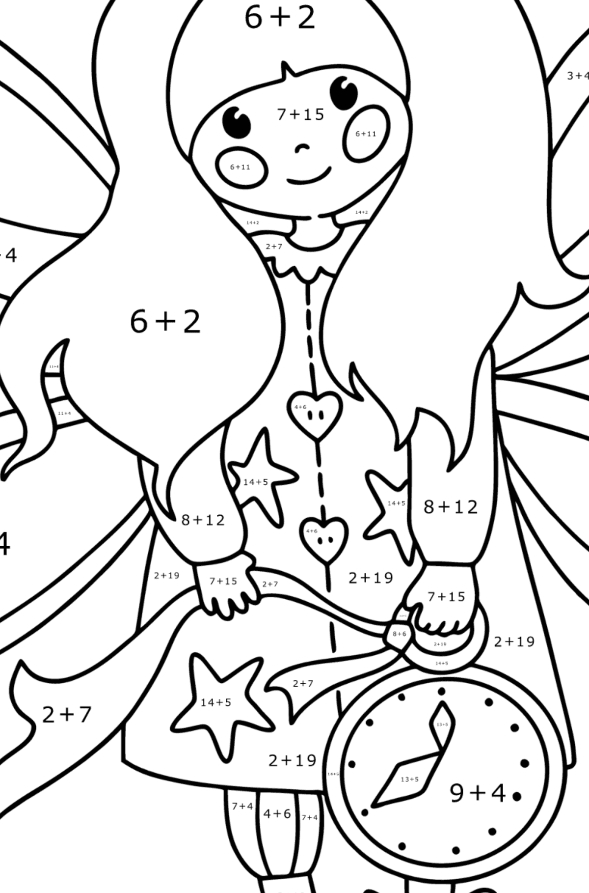 Sweet Fairy coloring page - Math Coloring - Addition for Kids