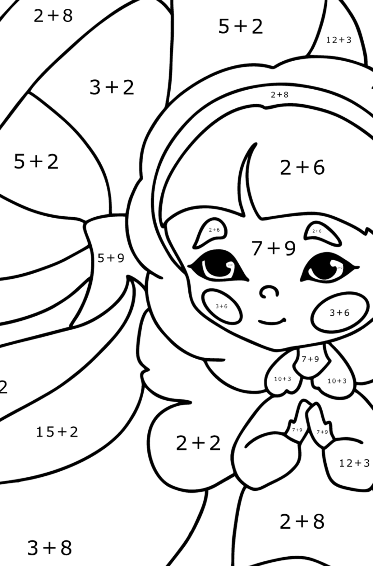 fairy and mushroom coloring page - Math Coloring - Addition for Kids