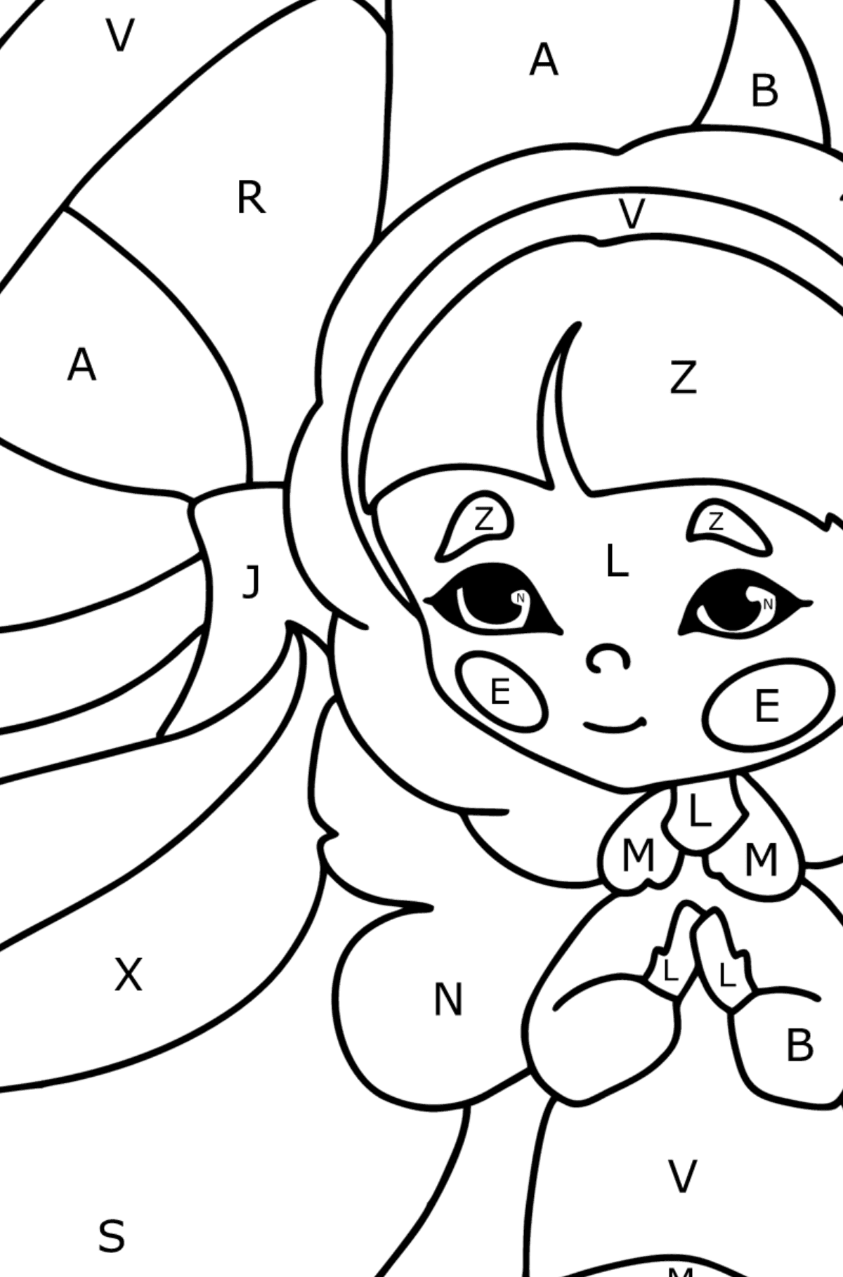 fairy and mushroom coloring page - Coloring by Letters for Kids
