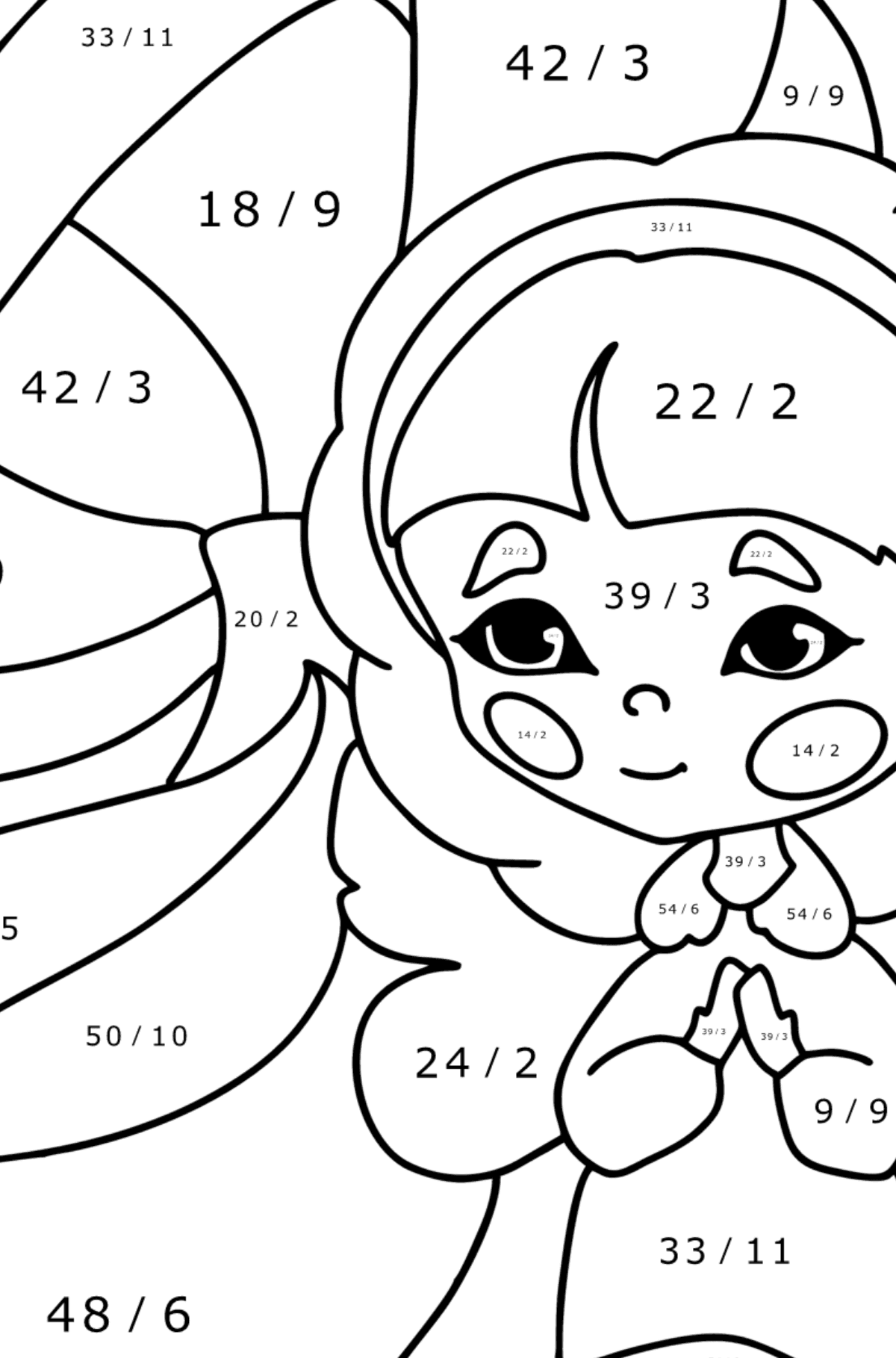 fairy and mushroom coloring page - Math Coloring - Division for Kids