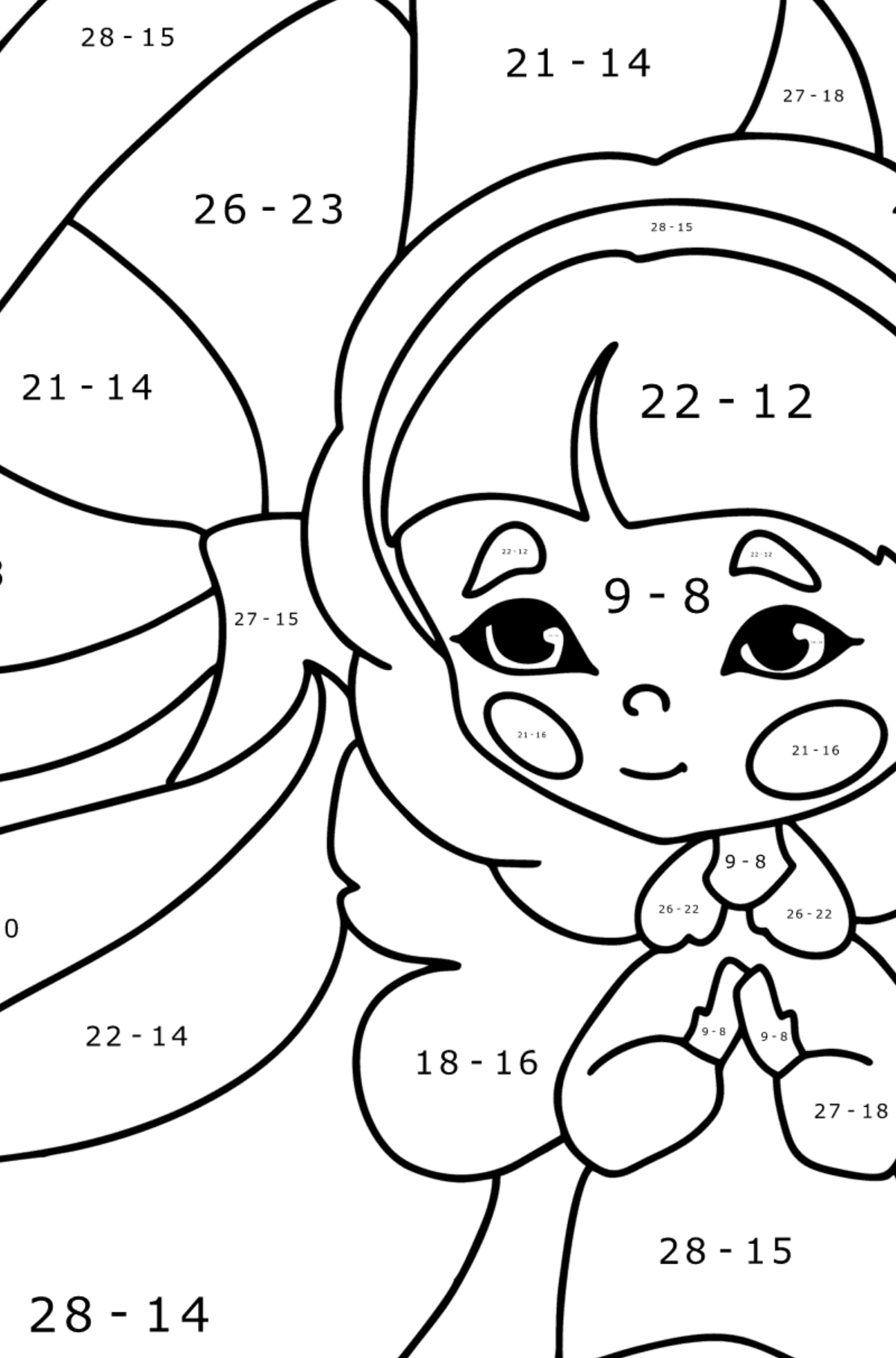 fairy and mushroom coloring page - Math Coloring - Subtraction for Kids