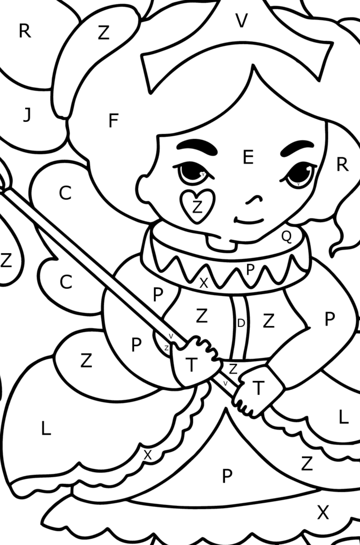 Fairy in a beautiful dress coloring page - Coloring by Letters for Kids