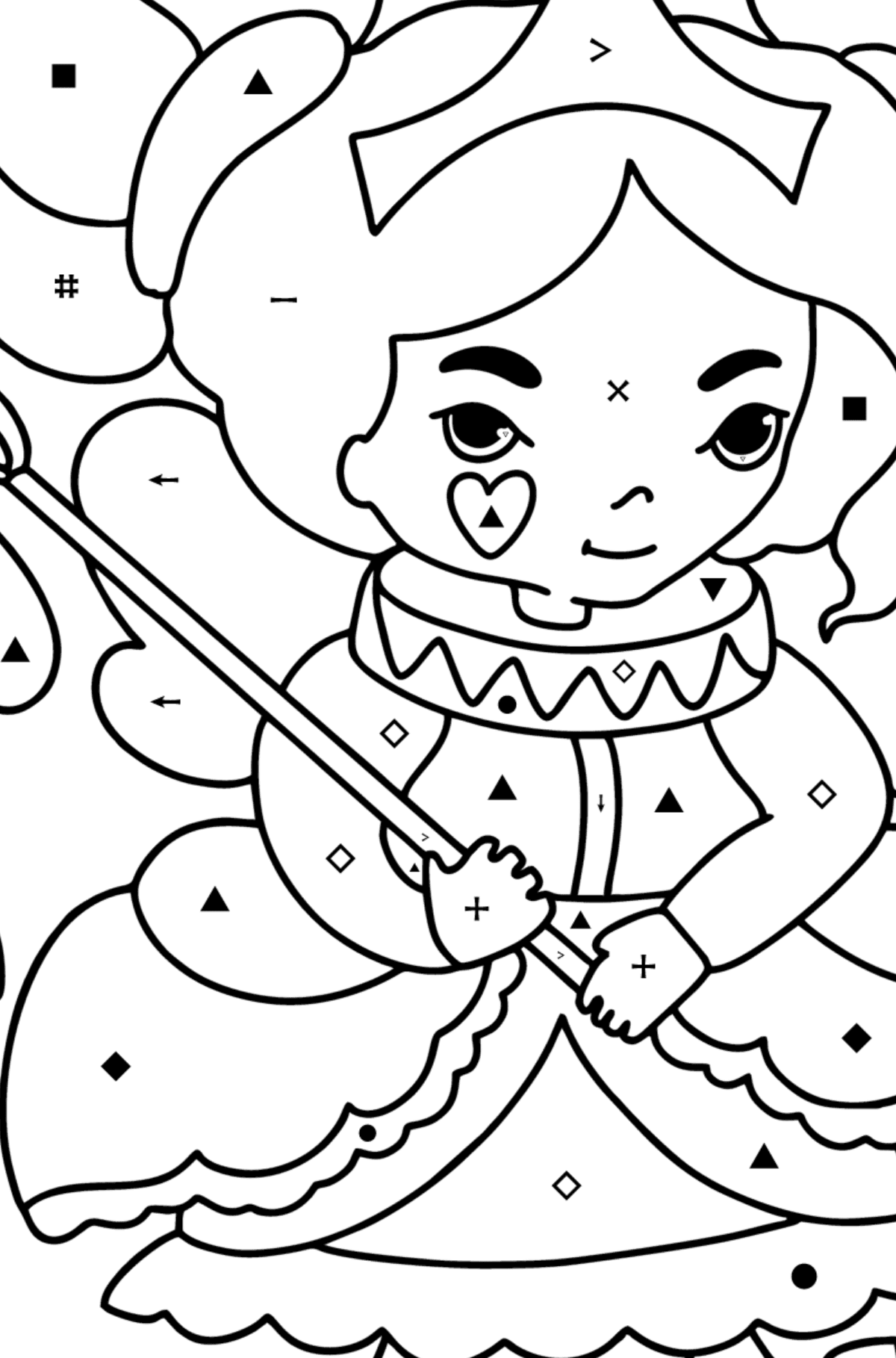 Fairy in a beautiful dress coloring page - Coloring by Symbols for Kids