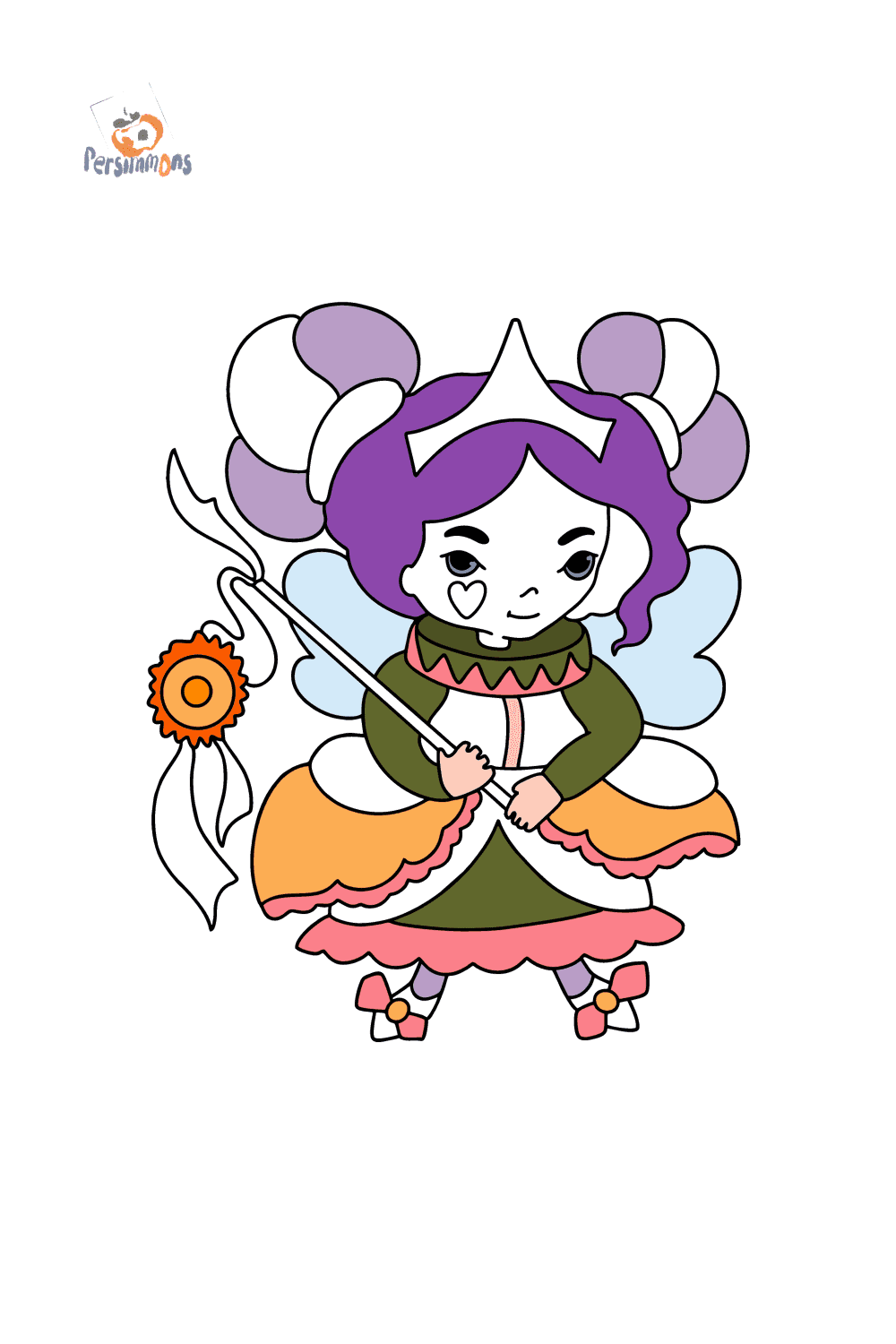 Fairy in a beautiful dress coloring page ♥ Online and Print for Free!