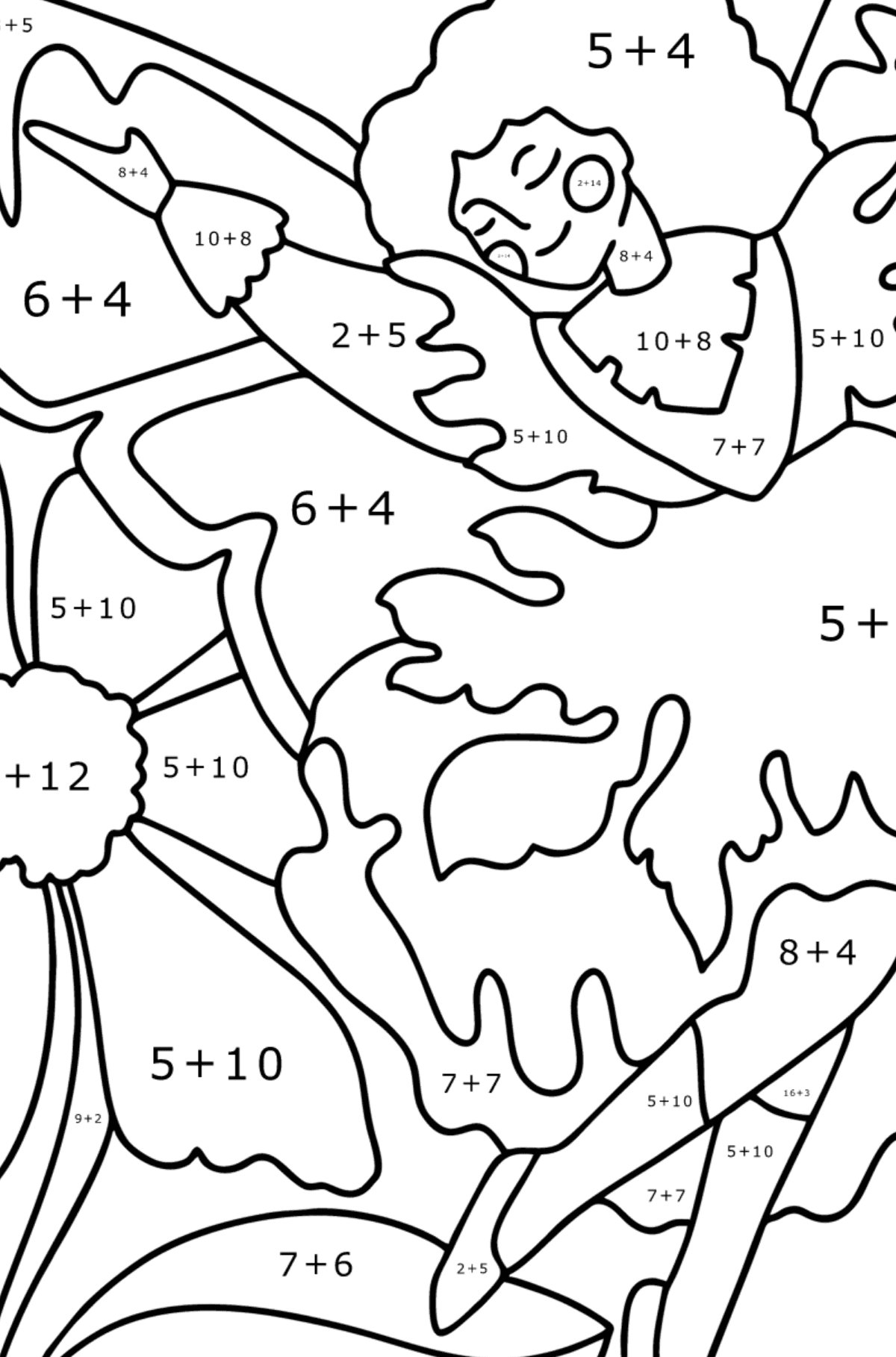 Fairy flies coloring page - Math Coloring - Addition for Kids