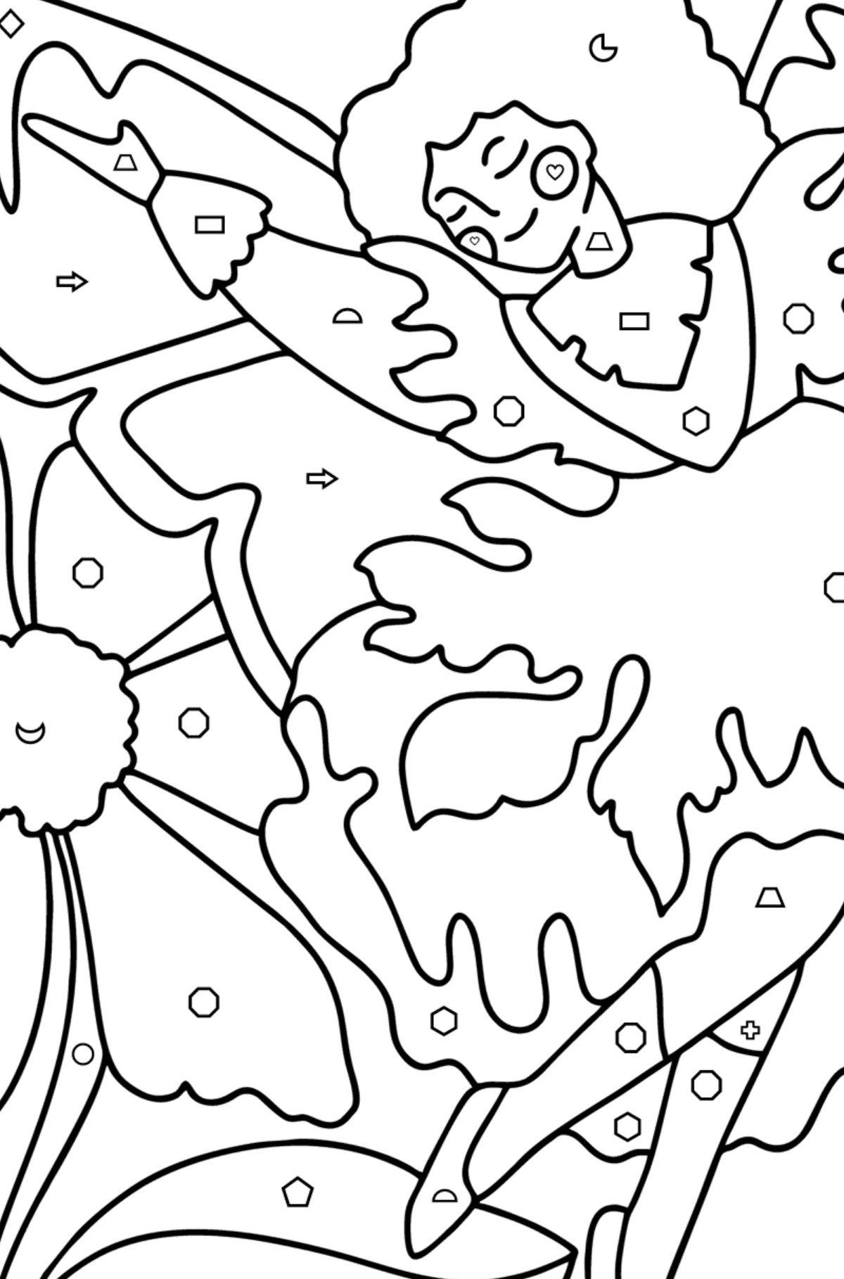 Fairy flies coloring page - Coloring by Geometric Shapes for Kids