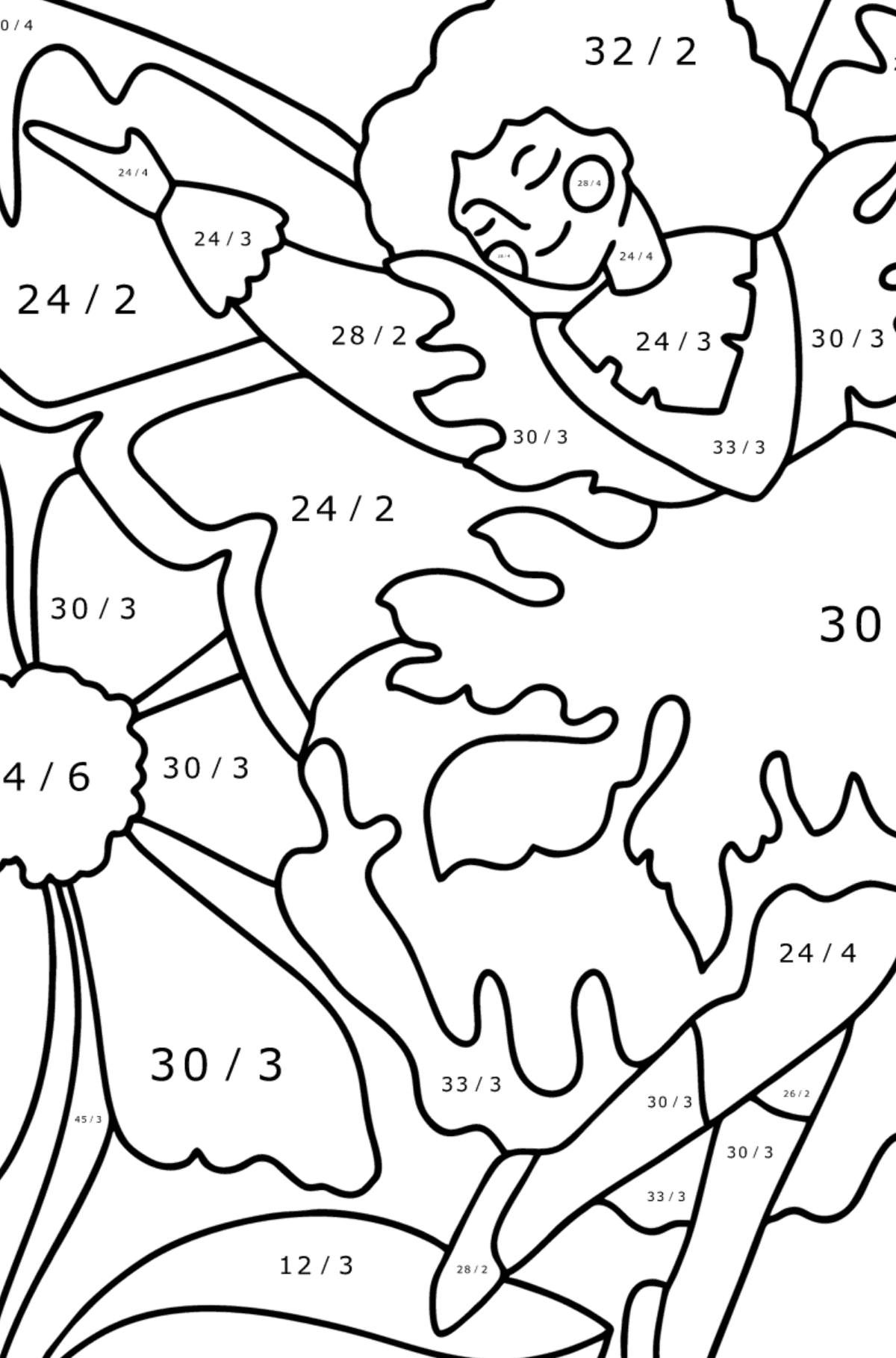 Fairy flies coloring page - Math Coloring - Division for Kids