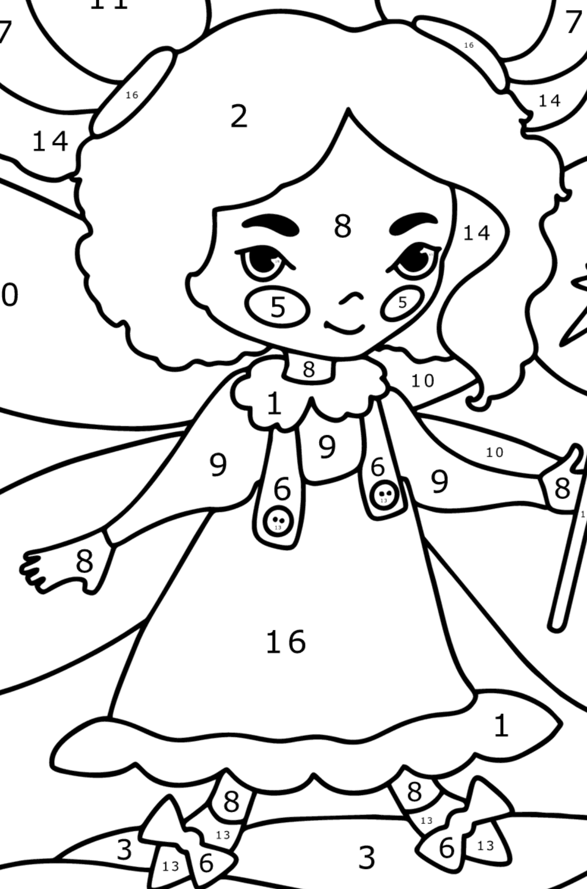 Fairy with a magic wand coloring page - Coloring by Numbers for Kids