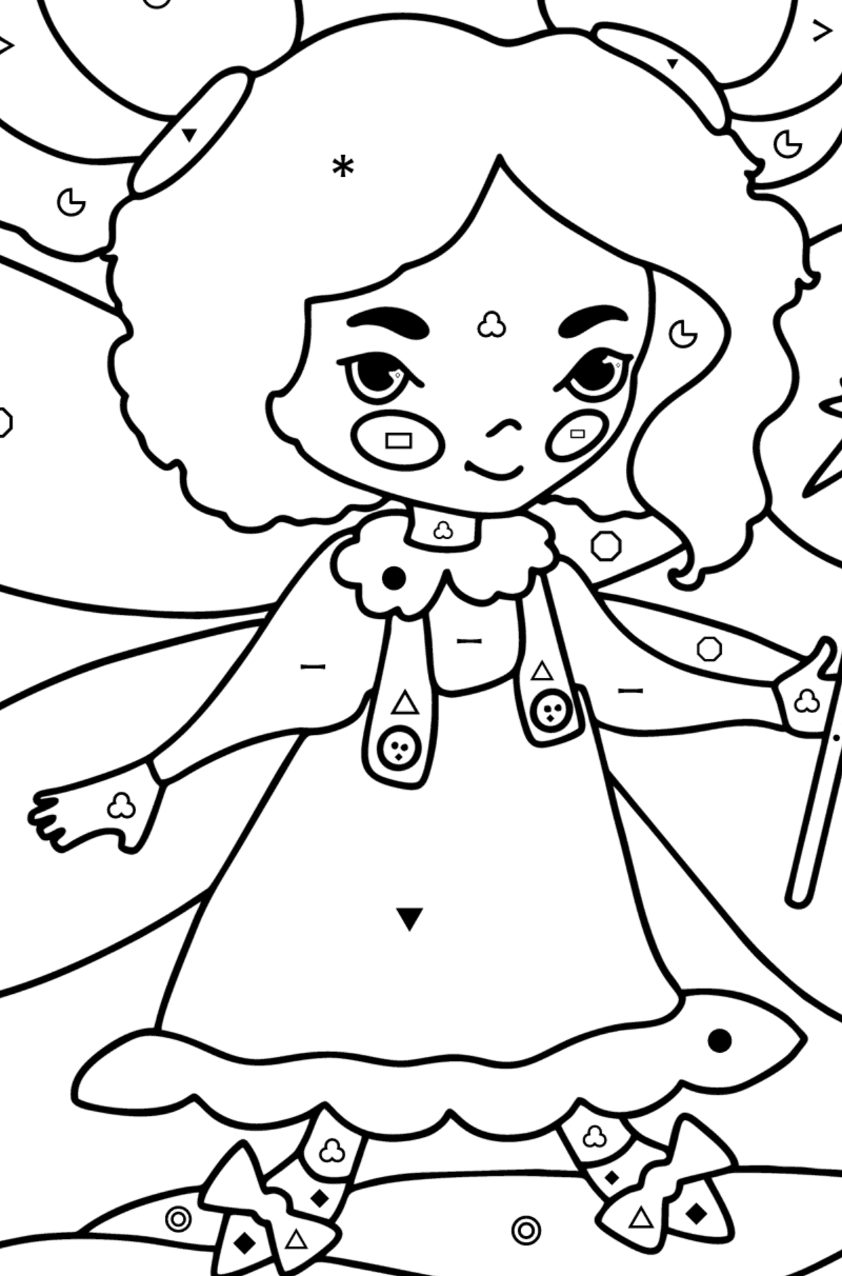 Fairy with a magic wand coloring page - Coloring by Symbols and Geometric Shapes for Kids