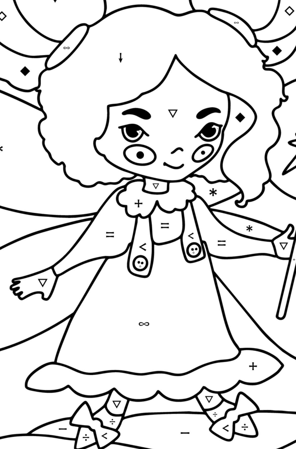 Fairy with a magic wand coloring page - Coloring by Symbols for Kids