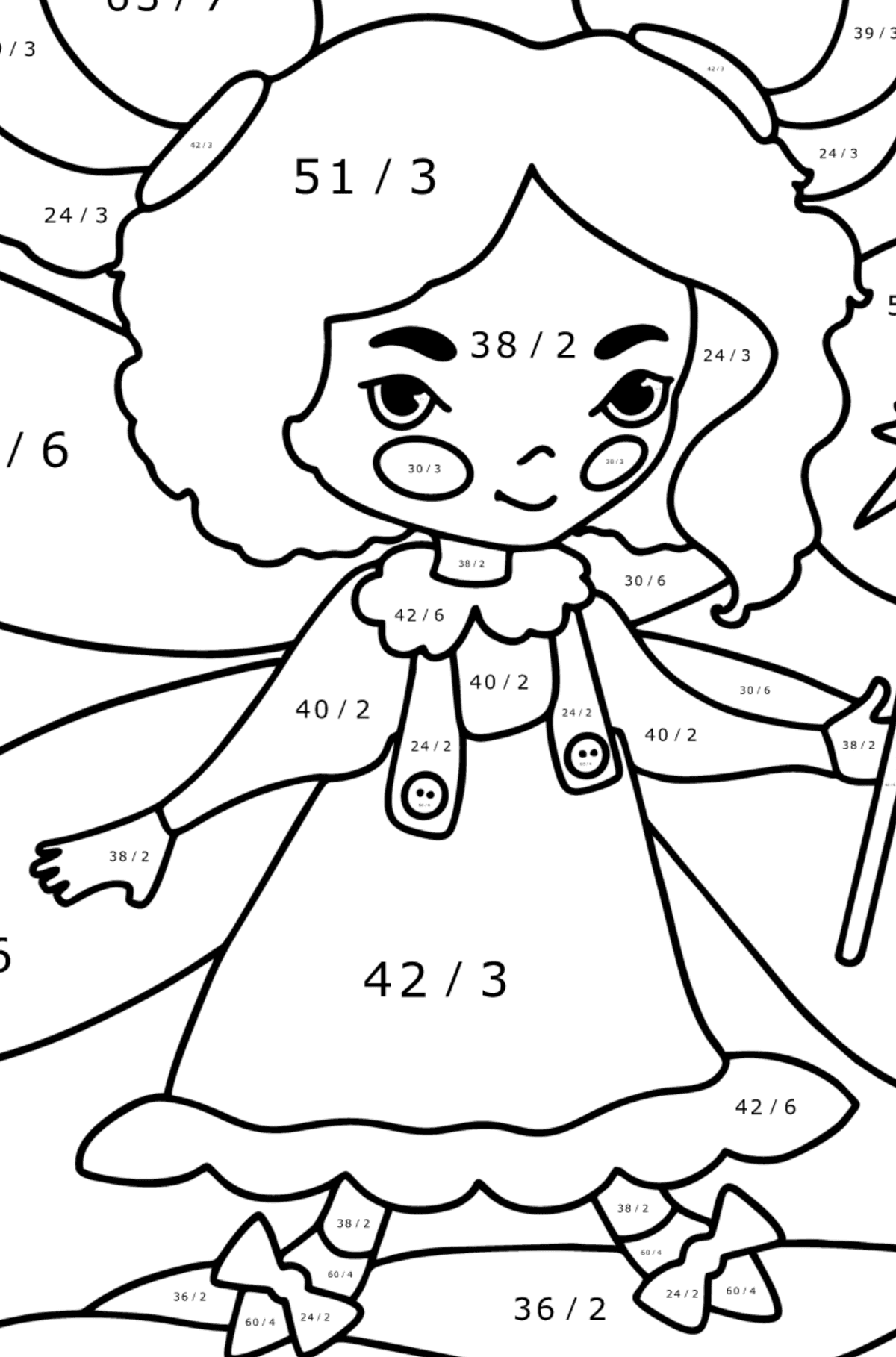 Fairy with a magic wand coloring page - Math Coloring - Division for Kids