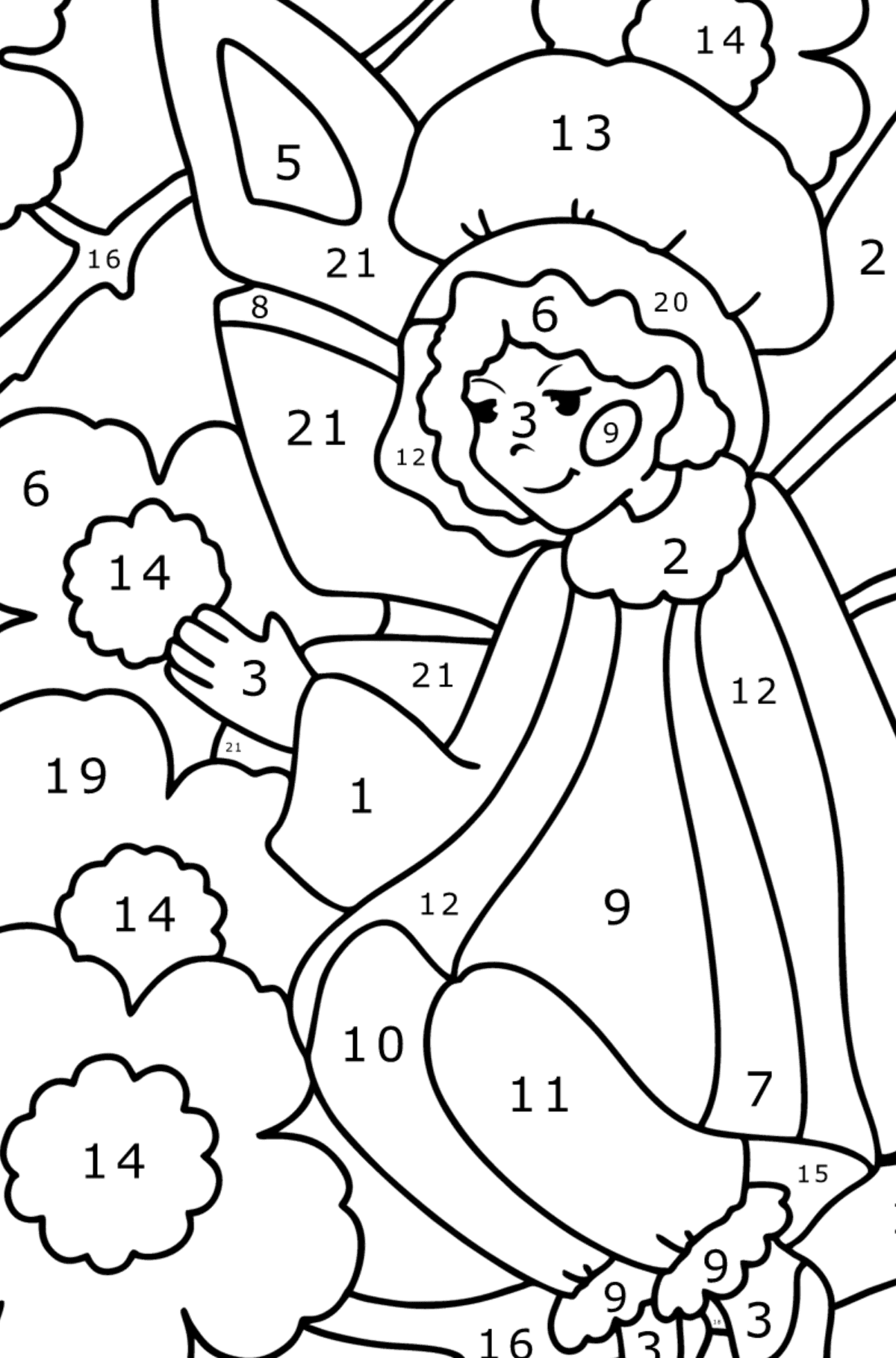 Kolorowanka Wróżka na kwiatku - Koloruj według numerów dla dzieci