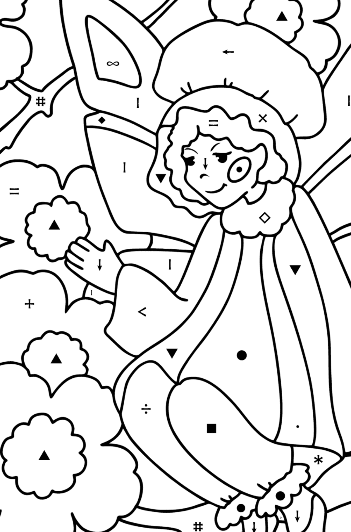 Fairy on a flower coloring page - Coloring by Symbols for Kids