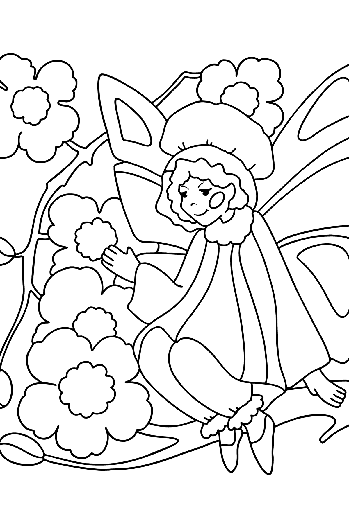Desen de colorat zână pe o floare - Desene de colorat pentru copii
