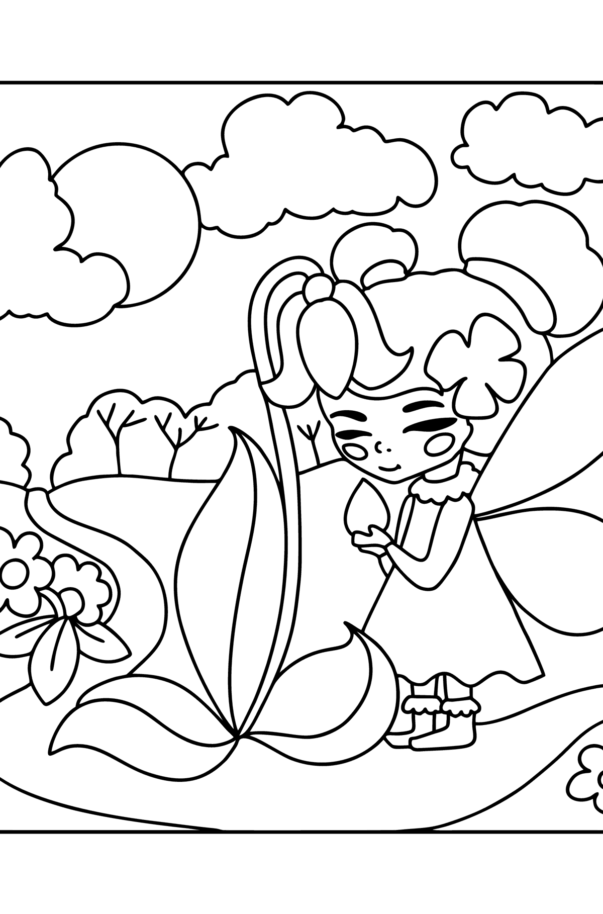 Fairy on a forest path coloring page - Coloring Pages for Kids