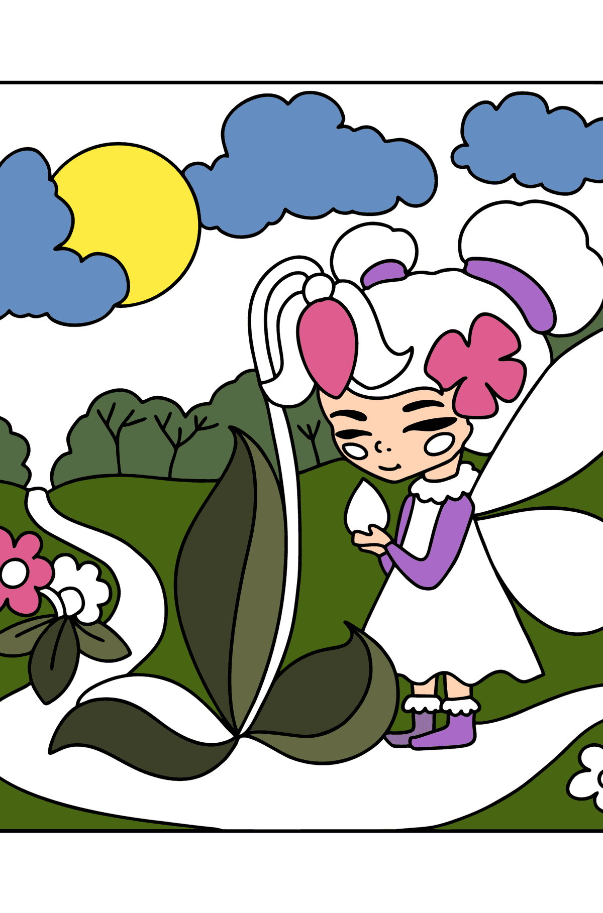 Fairy on a forest path coloring page - Coloring Pages for Kids