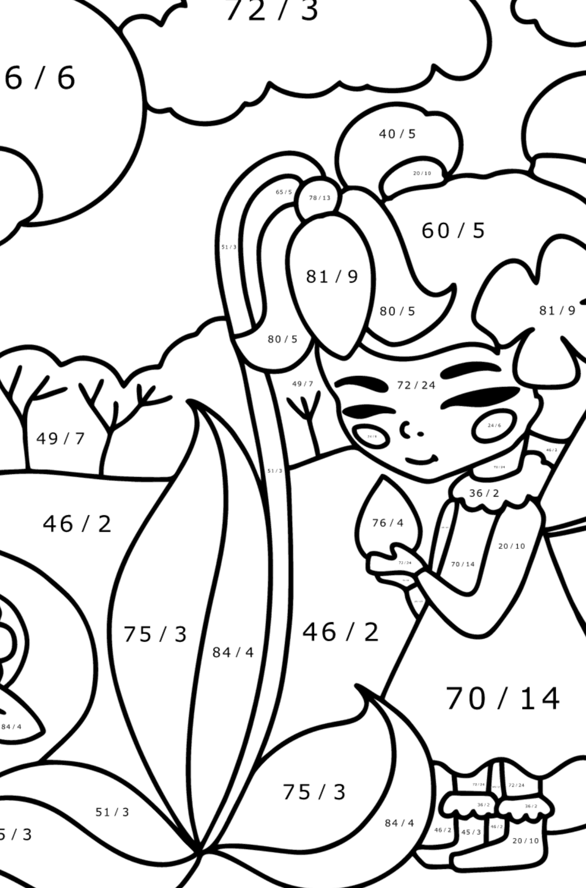 Fairy on a forest path coloring page - Math Coloring - Division for Kids