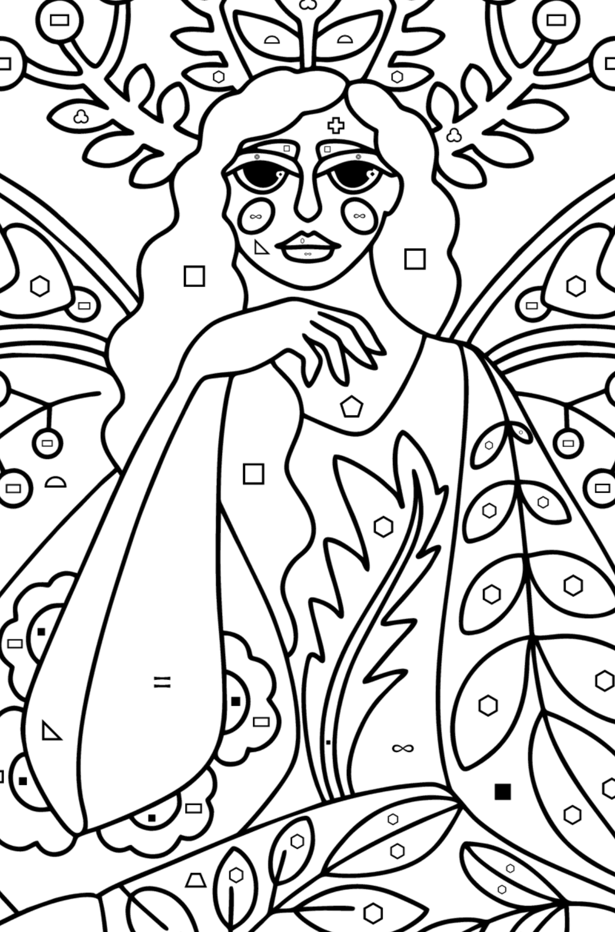 Fairy Tattoo (difficult) coloring page - Coloring by Symbols and Geometric Shapes for Kids