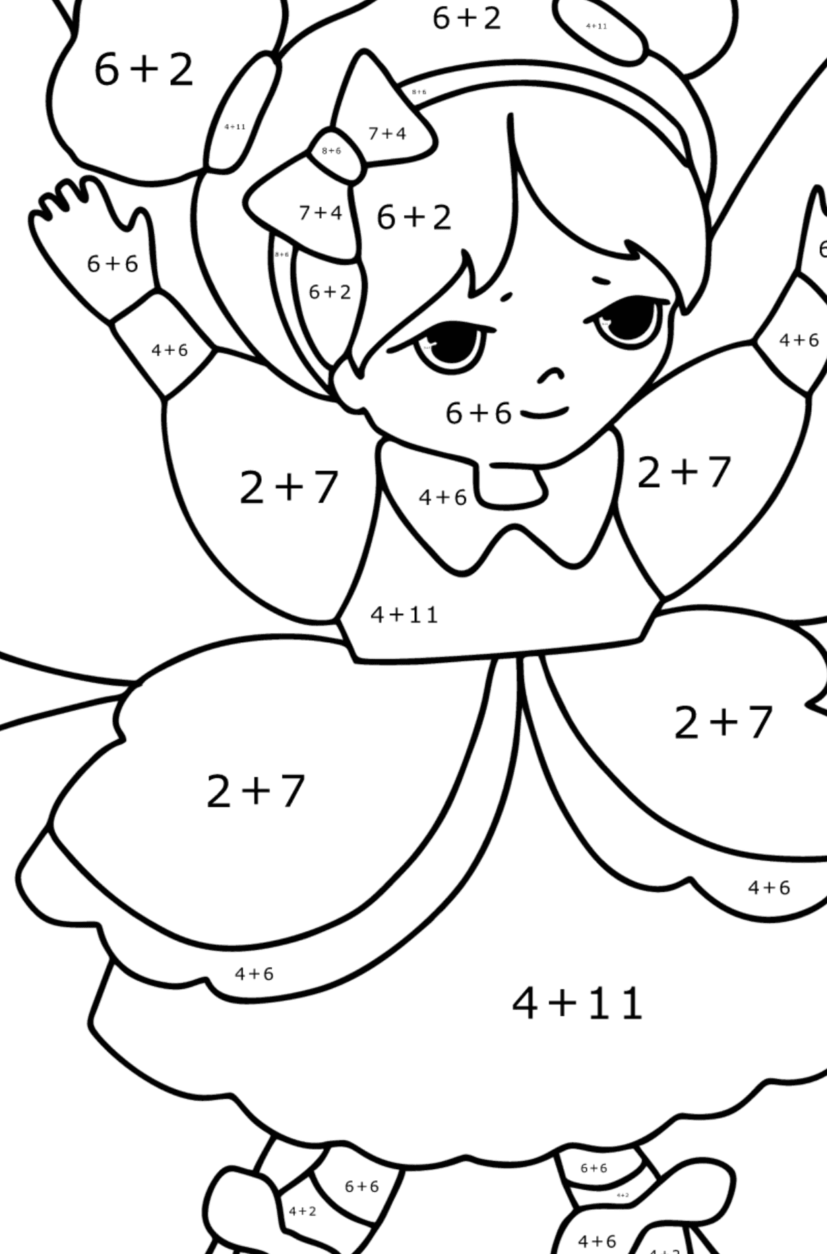 Flying Fairy coloring page - Math Coloring - Addition for Kids