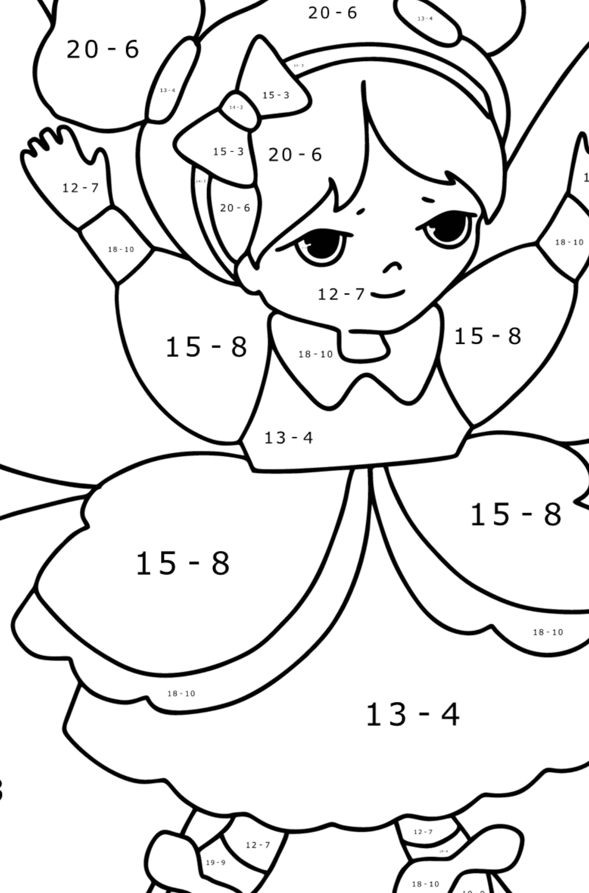 Flying Fairy coloring page - Math Coloring - Subtraction for Kids