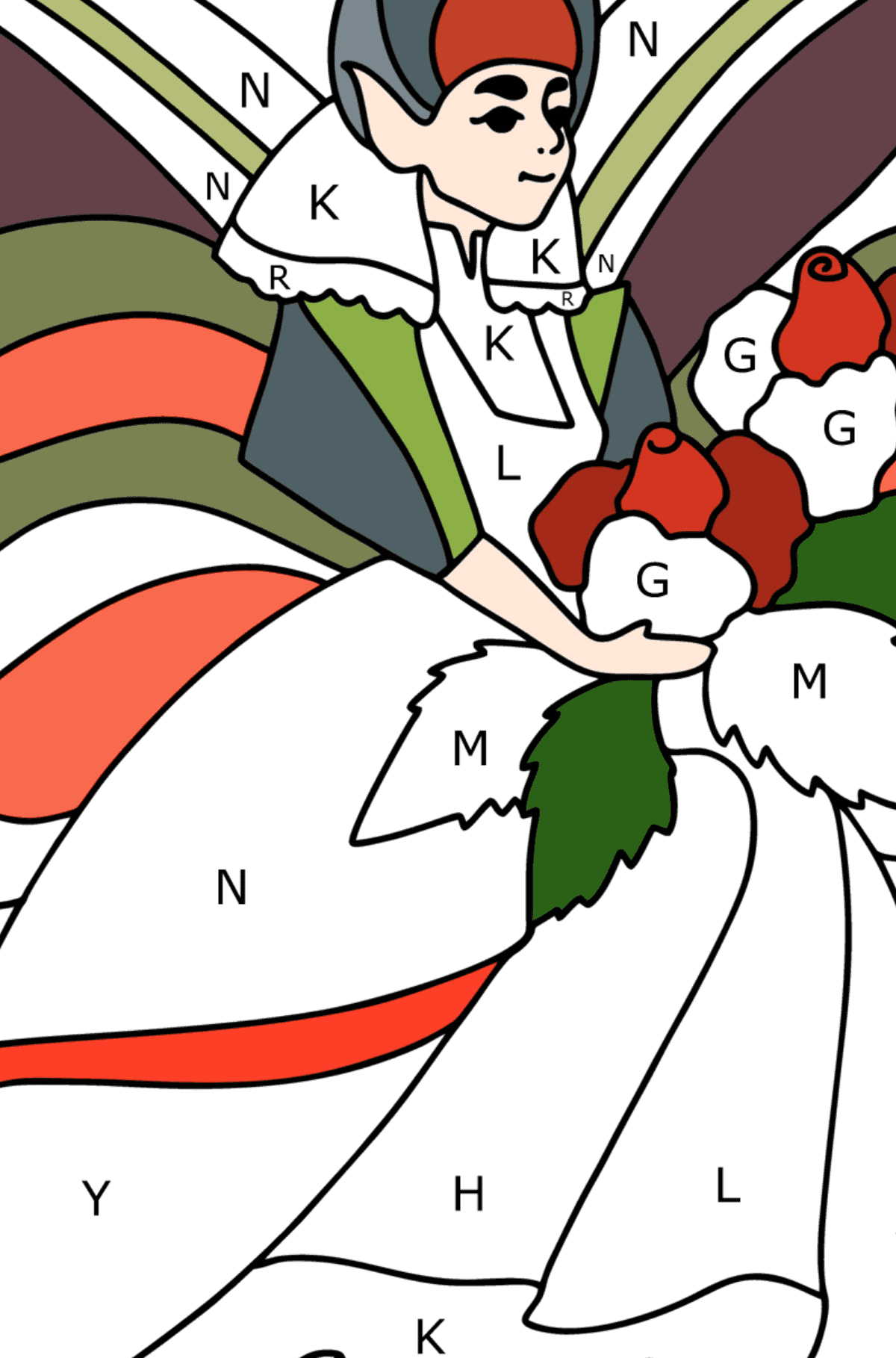 Desenho de Fada Gótica para colorir - Colorir por Letras para Crianças