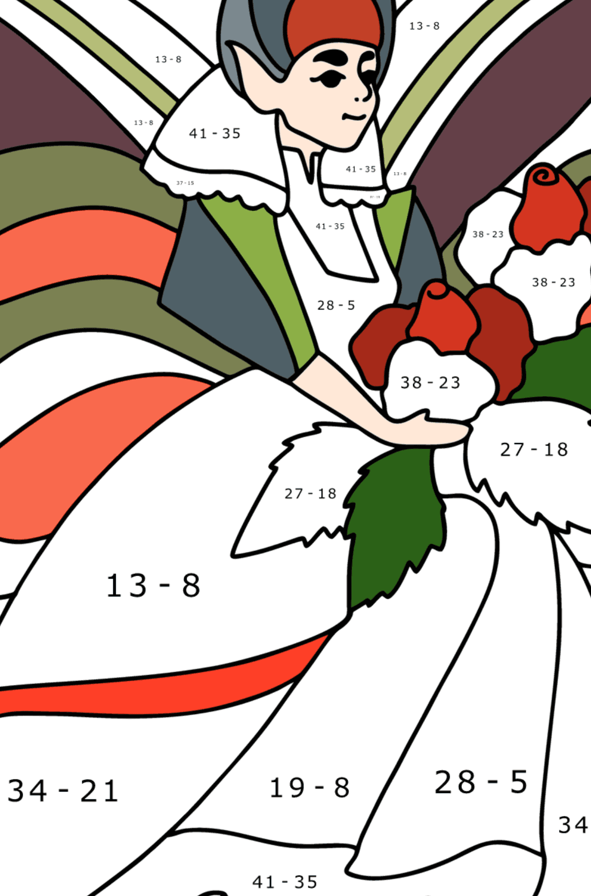 Dibujo de Hada gótica para colorear - Colorear con Matemáticas - Restas para Niños