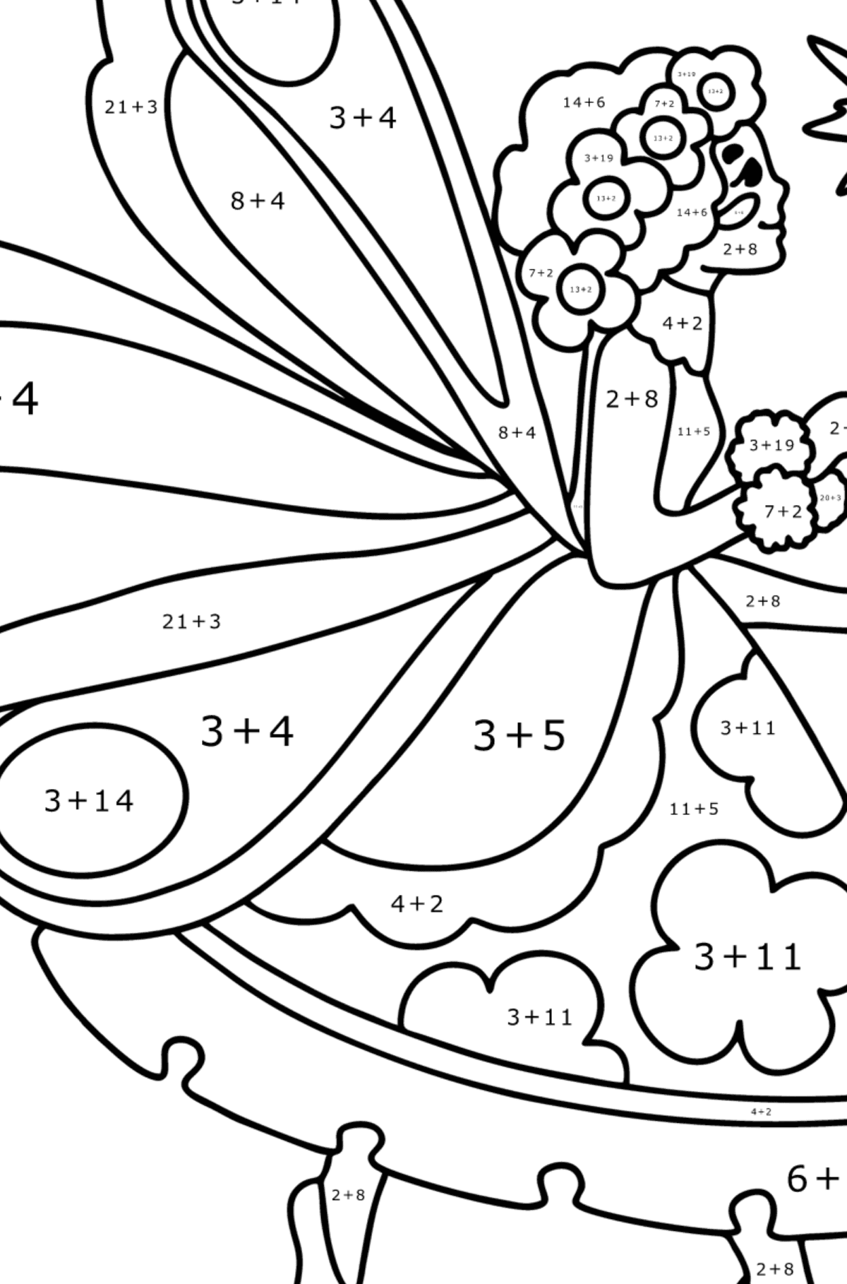 Kind fairy coloring page - Math Coloring - Addition for Kids