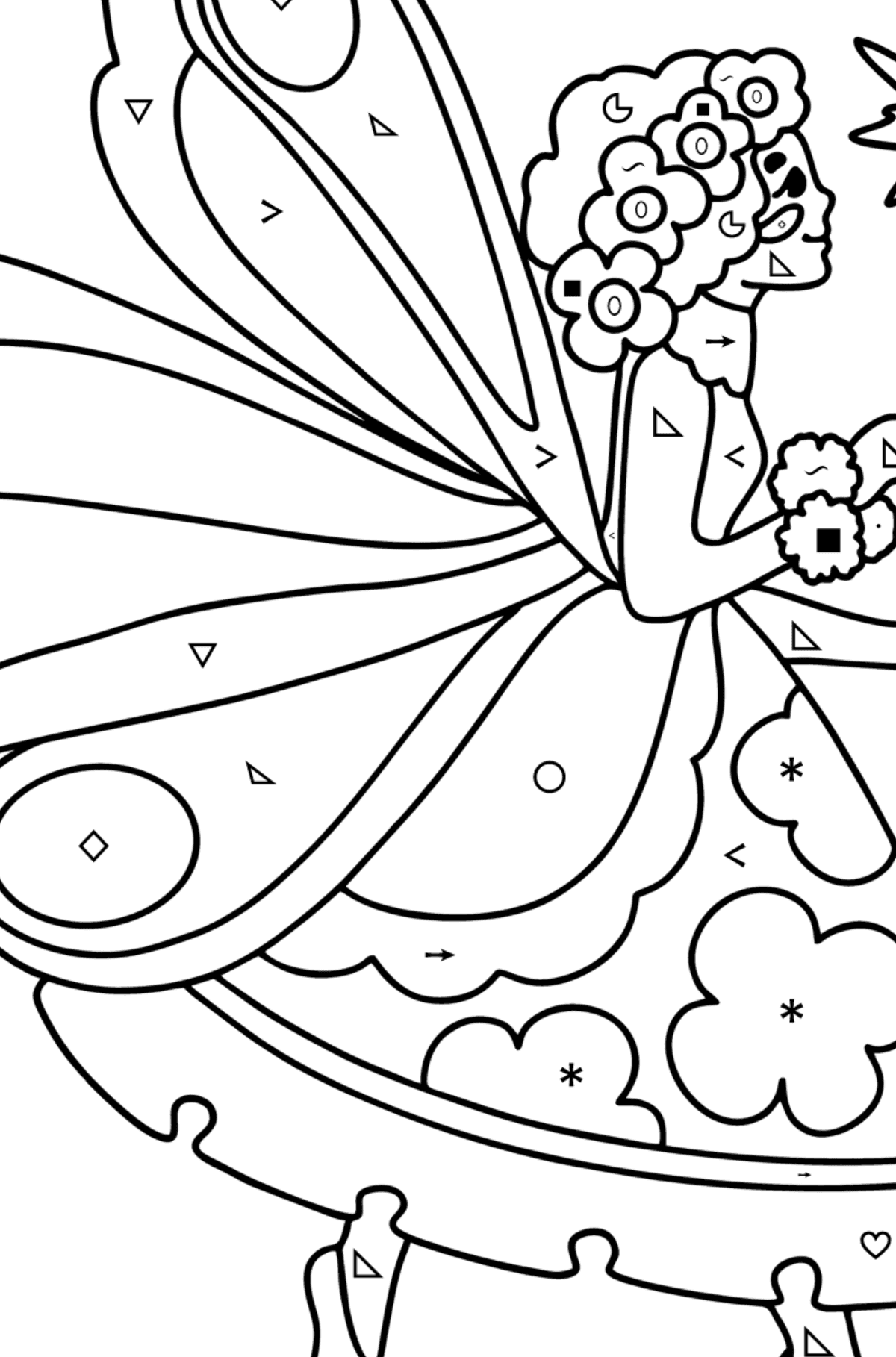 Kind fairy coloring page - Coloring by Symbols and Geometric Shapes for Kids