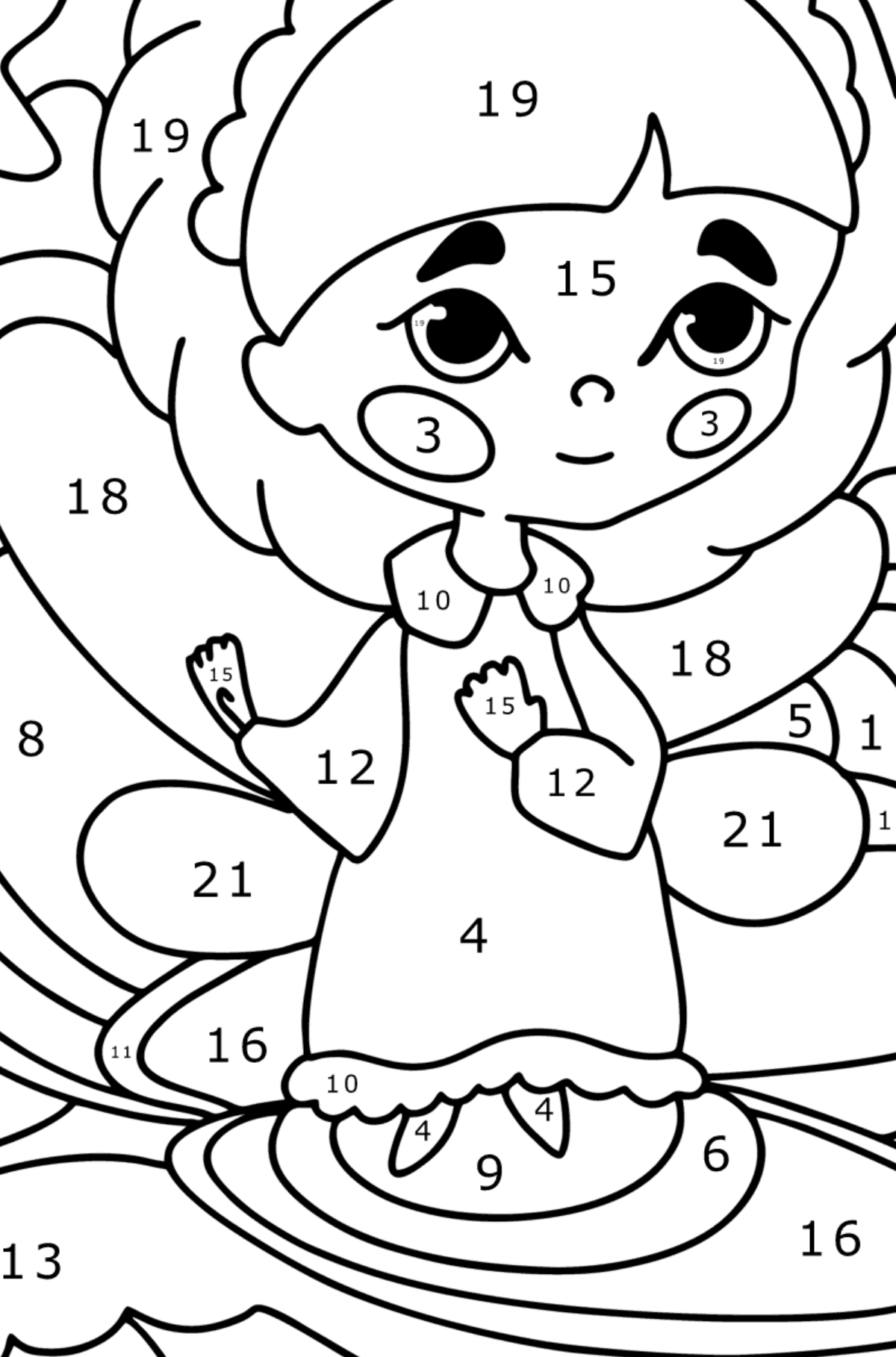 Disegno di Fata del mare da colorare - Colorare per numero per bambini