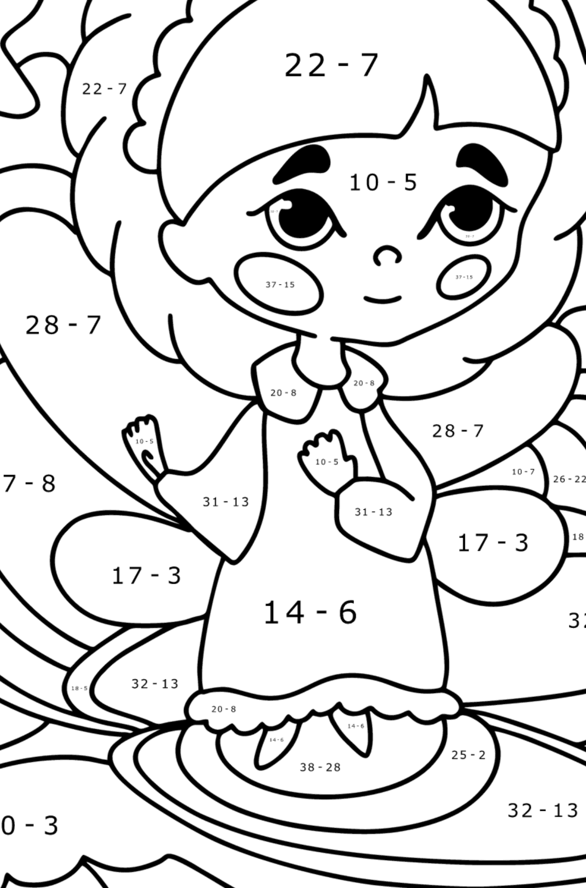 Sea Fairy coloring page - Math Coloring - Subtraction for Kids