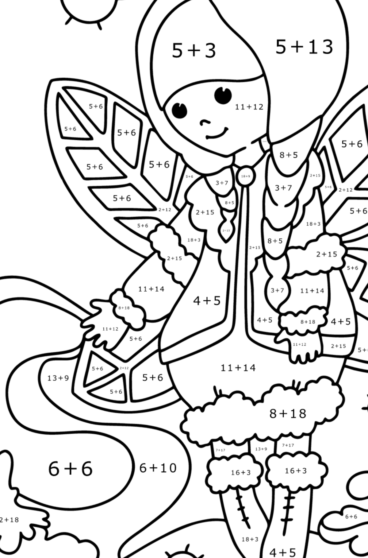 Winter Fairy coloring page - Math Coloring - Addition for Kids