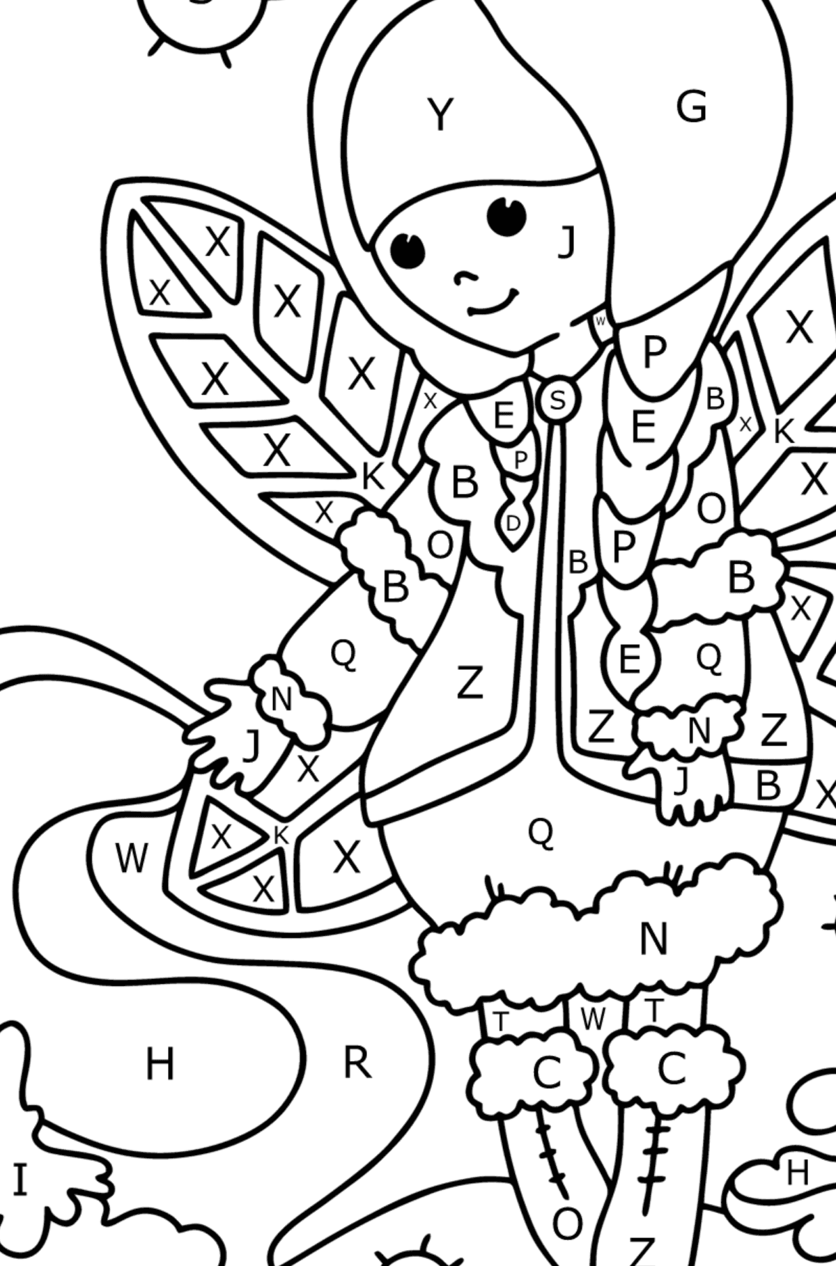 Winter Fairy coloring page - Coloring by Letters for Kids